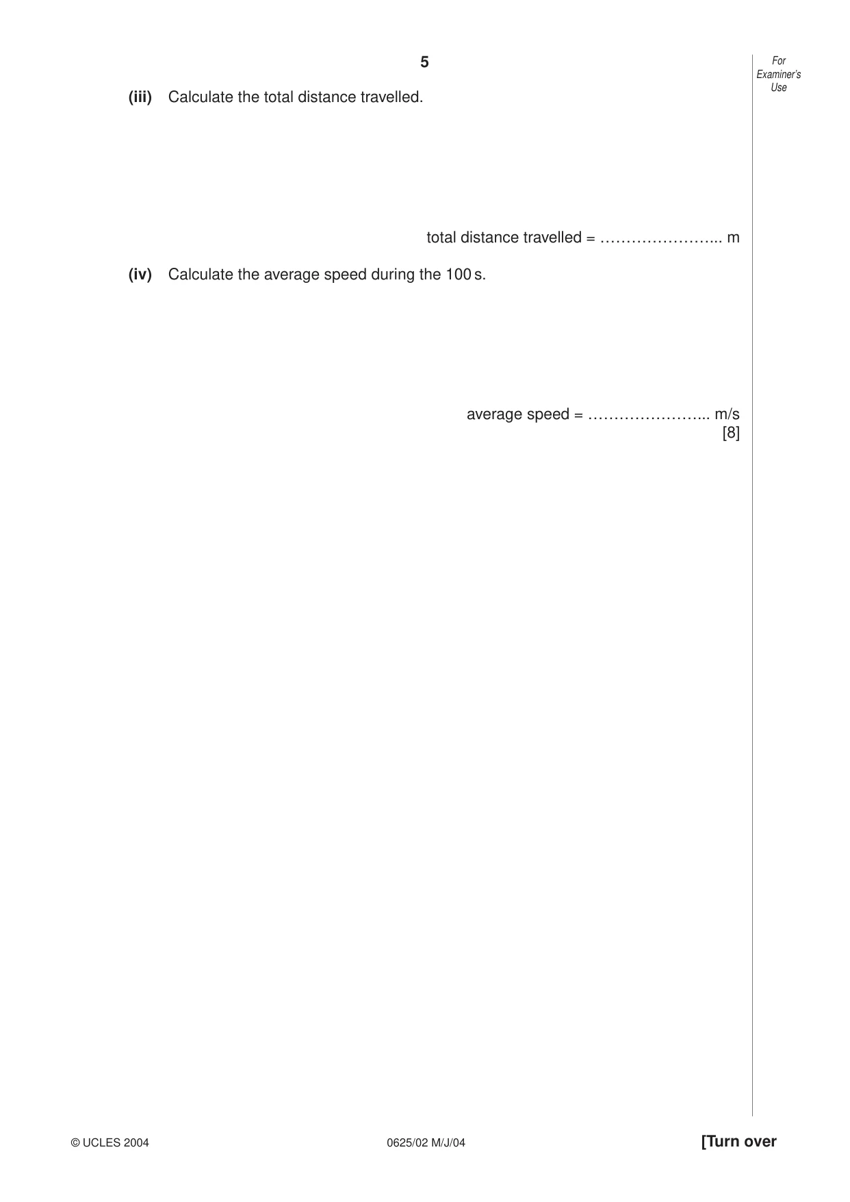 Cambridge IGCSE Physics 0625 2004 May/June Paper 2 · Variant 1 question paper, page 5 of 20