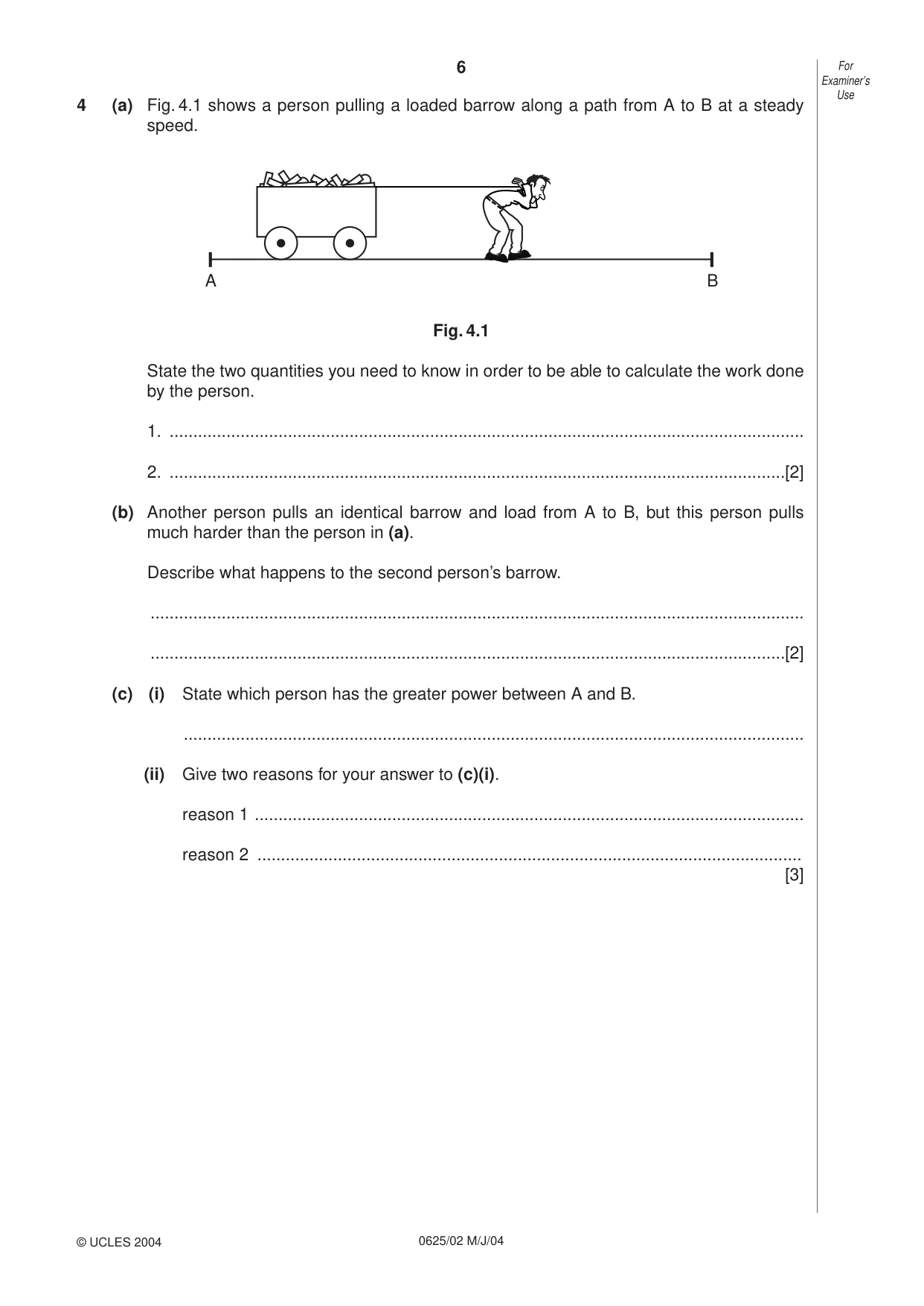 Cambridge IGCSE Physics 0625 2004 May/June Paper 2 · Variant 1 question paper, page 6 of 20