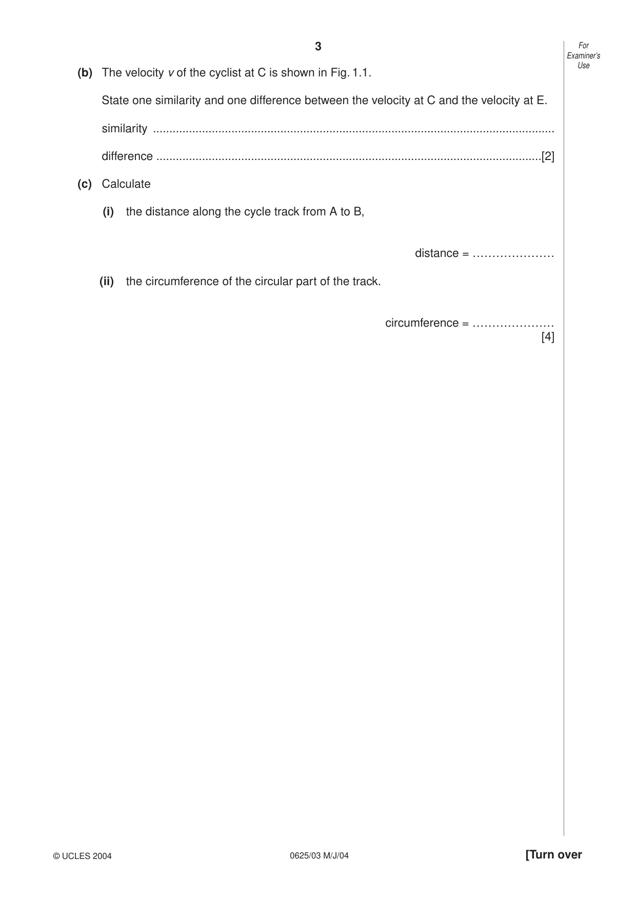 Cambridge IGCSE Physics 0625 2004 May/June Paper 3 · Variant 1 question paper, page 3 of 16