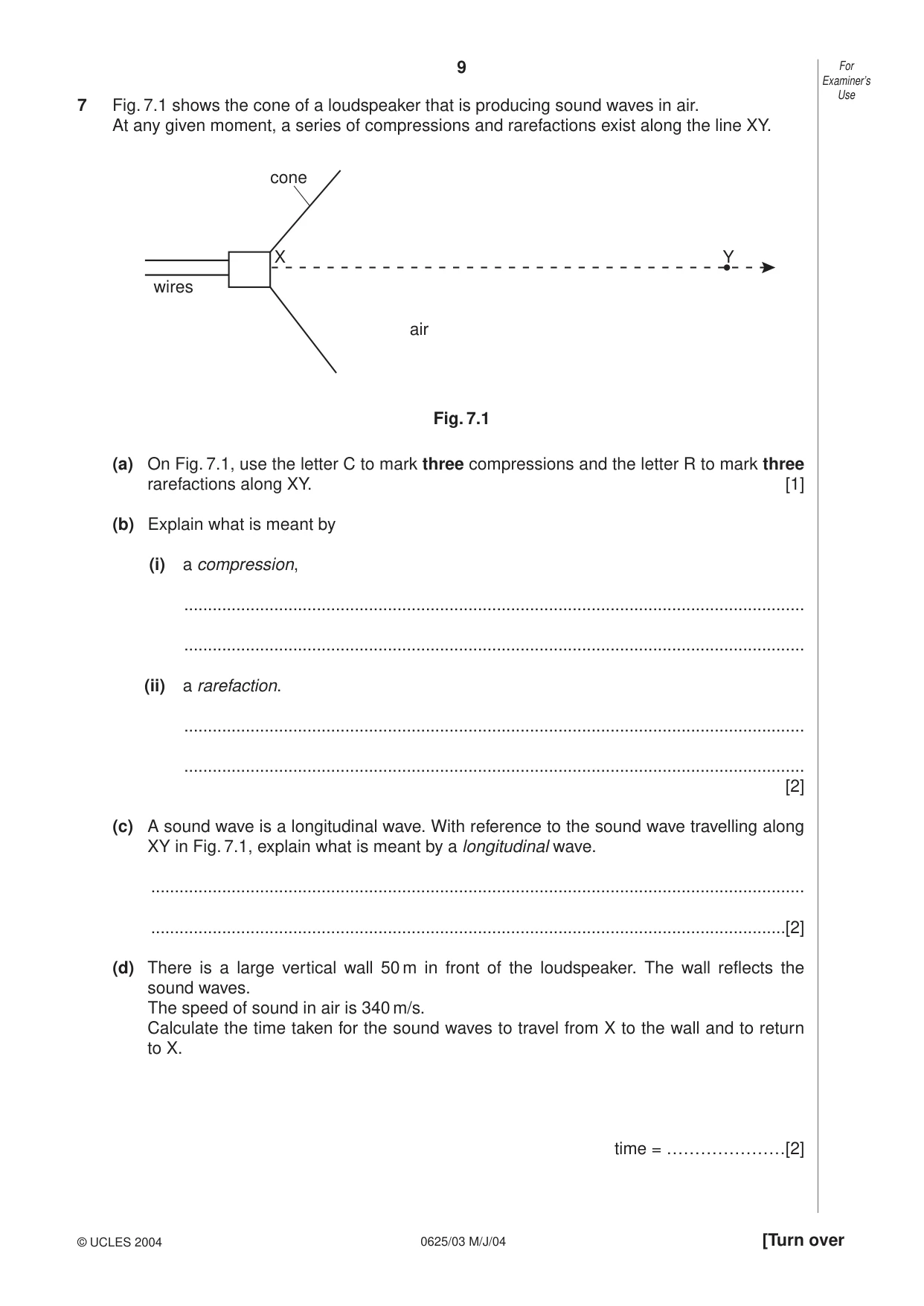 Cambridge IGCSE Physics 0625 2004 May/June Paper 3 · Variant 1 question paper, page 9 of 16