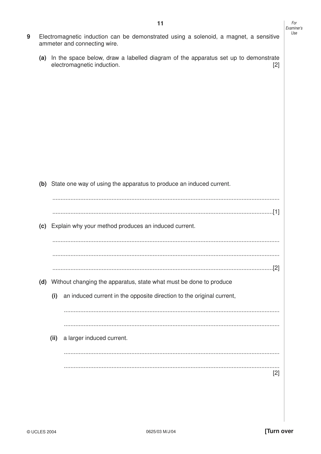 Cambridge IGCSE Physics 0625 2004 May/June Paper 3 · Variant 1 question paper, page 11 of 16