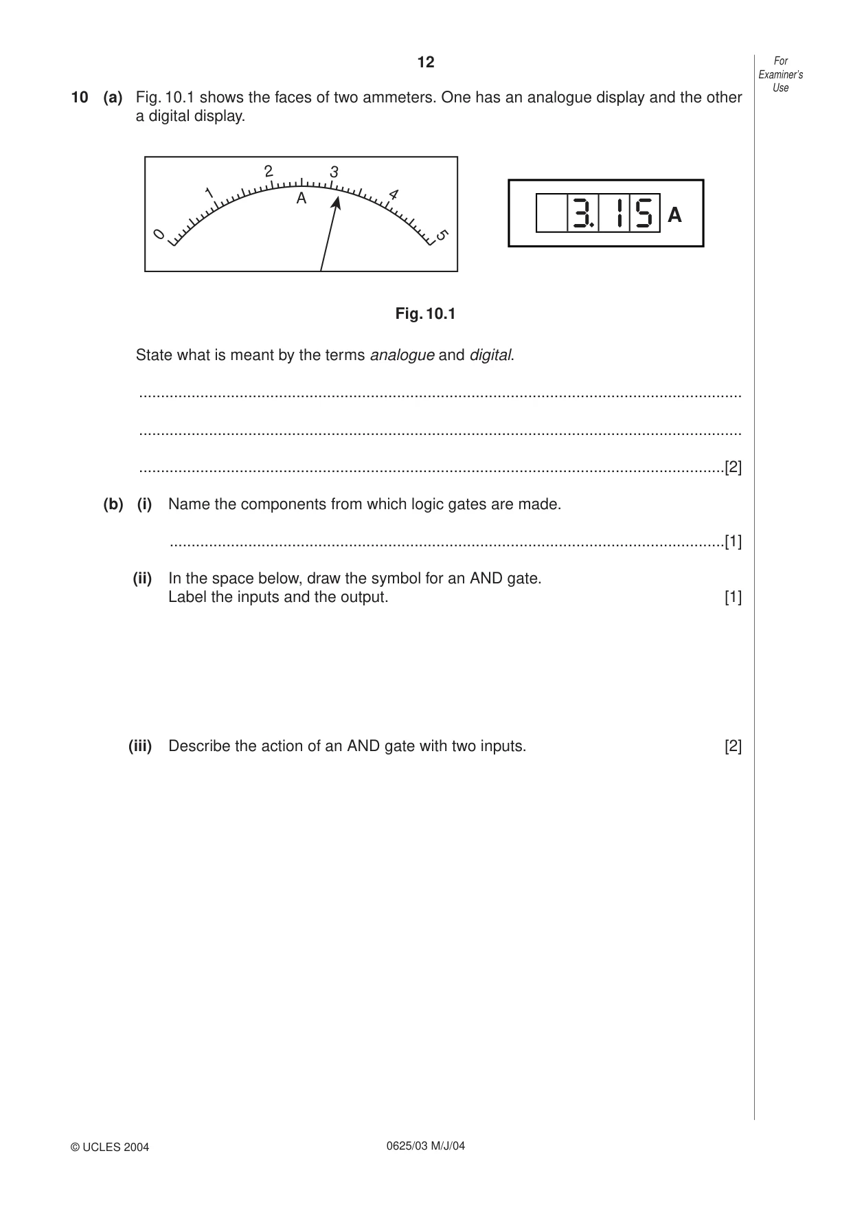 Cambridge IGCSE Physics 0625 2004 May/June Paper 3 · Variant 1 question paper, page 12 of 16