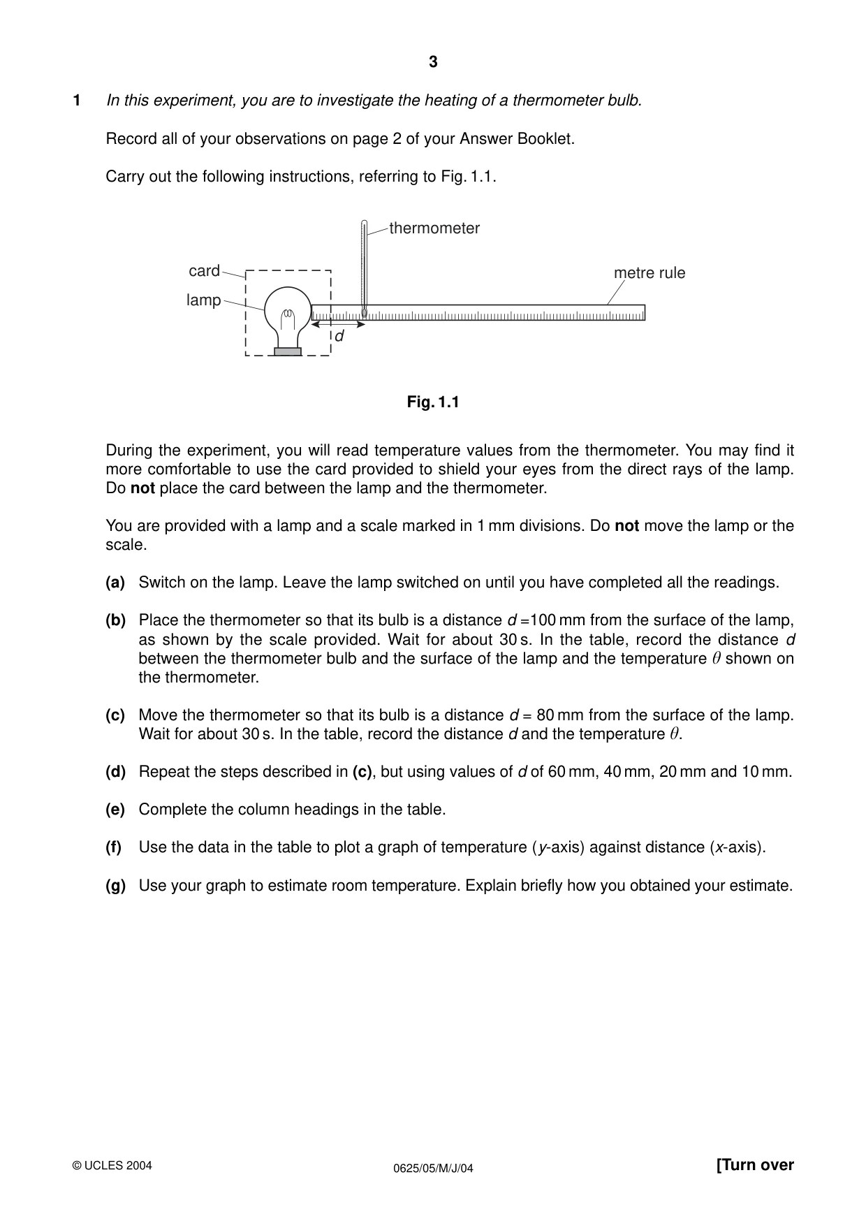 Cambridge IGCSE Physics 0625 2004 May/June Paper 5 · Variant 1 question paper, page 3 of 8