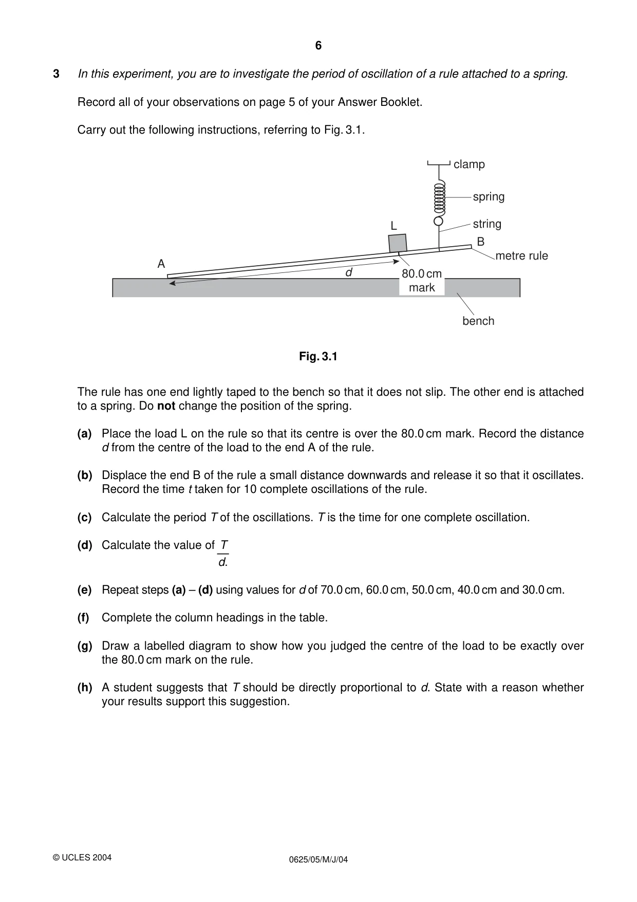 Cambridge IGCSE Physics 0625 2004 May/June Paper 5 · Variant 1 question paper, page 6 of 8