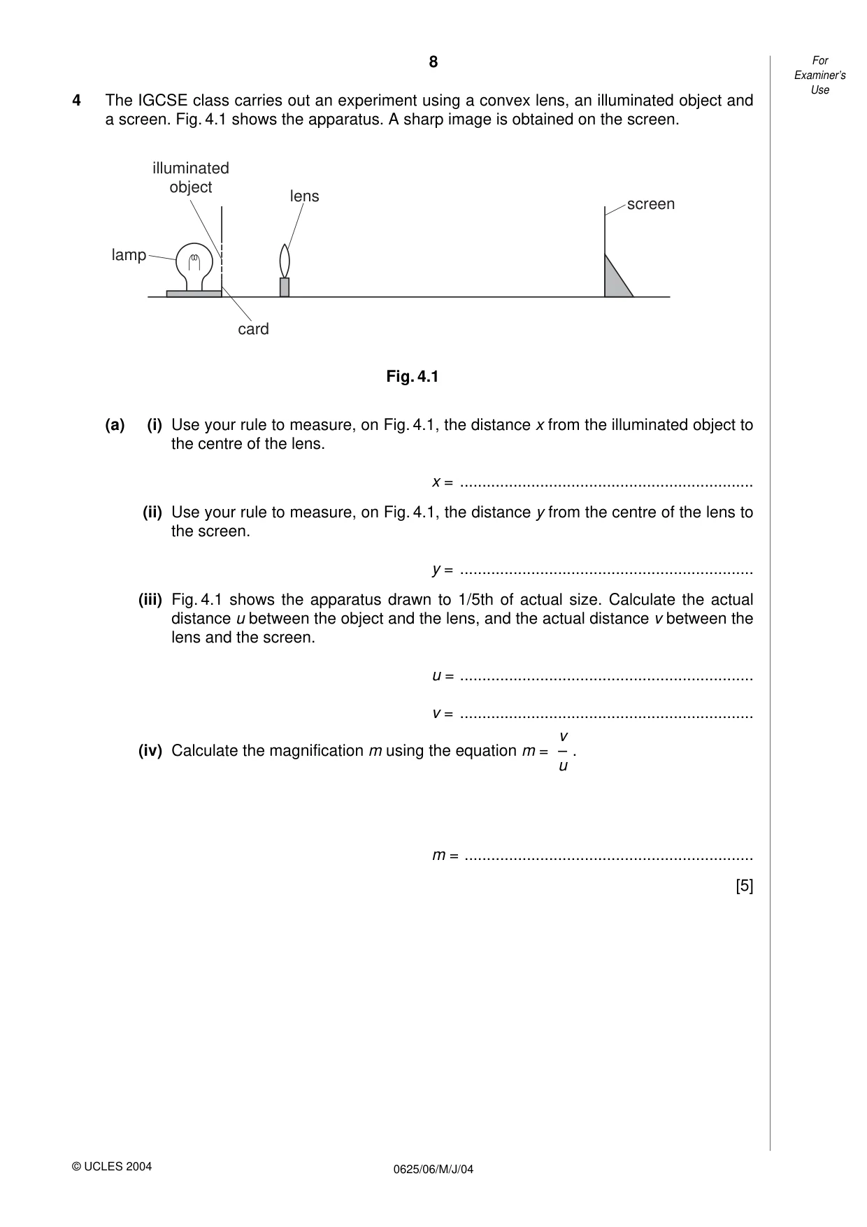Cambridge IGCSE Physics 0625 2004 May/June Paper 6 · Variant 1 question paper, page 8 of 12