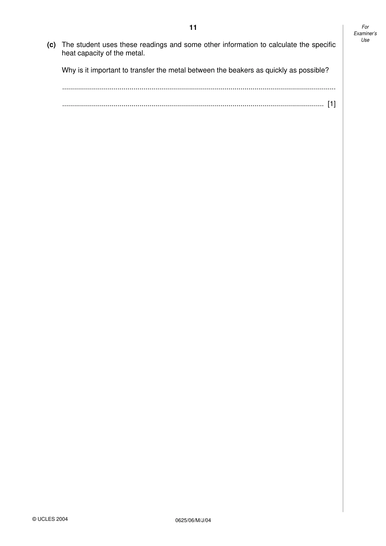 Cambridge IGCSE Physics 0625 2004 May/June Paper 6 · Variant 1 question paper, page 11 of 12