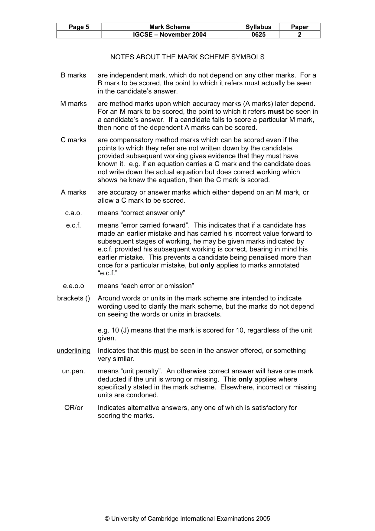 Mark scheme, page 8 of 8