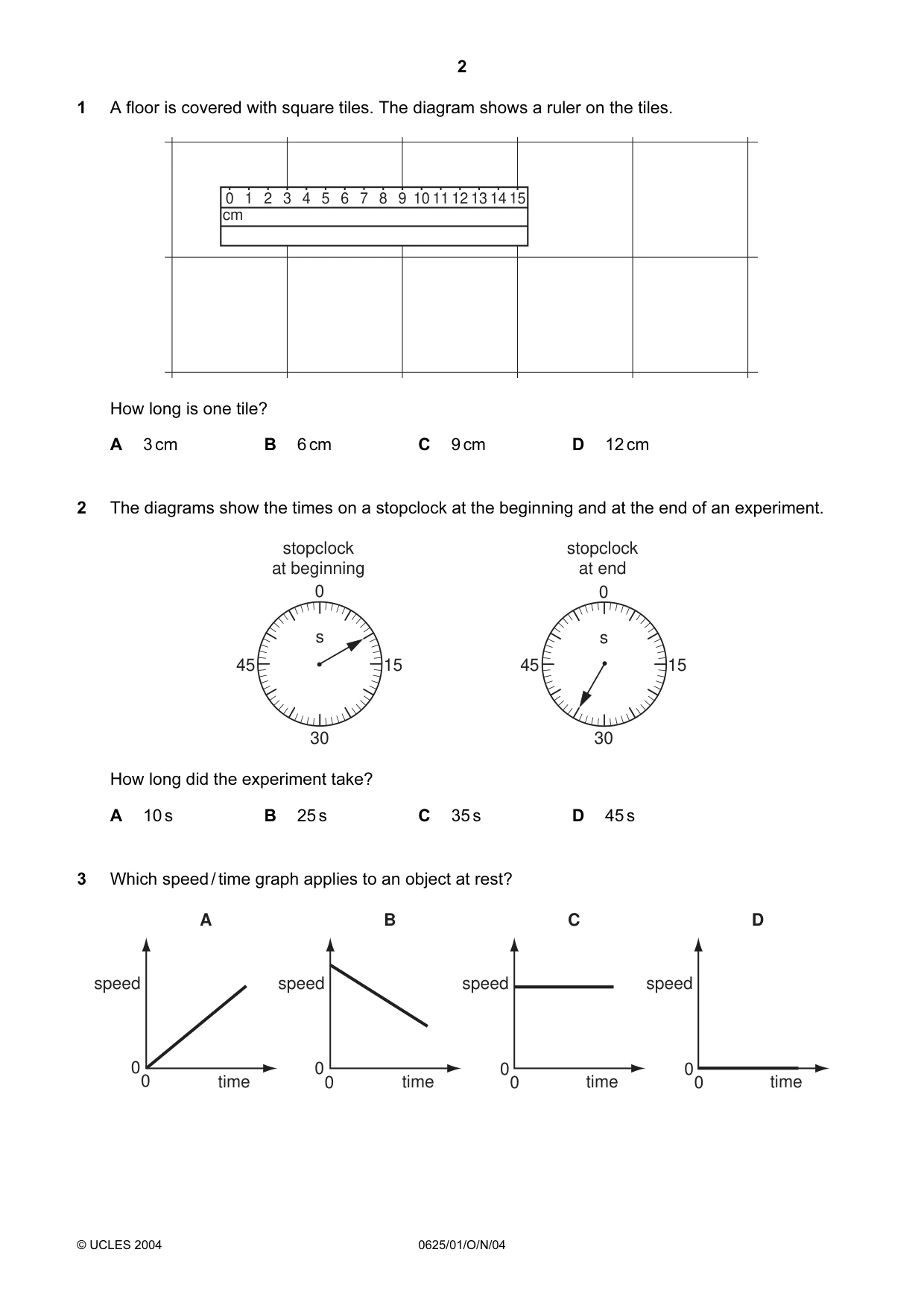 Cambridge IGCSE Physics 0625 2004 Oct/Nov Paper 1 · Variant 1 question paper, page 2 of 16