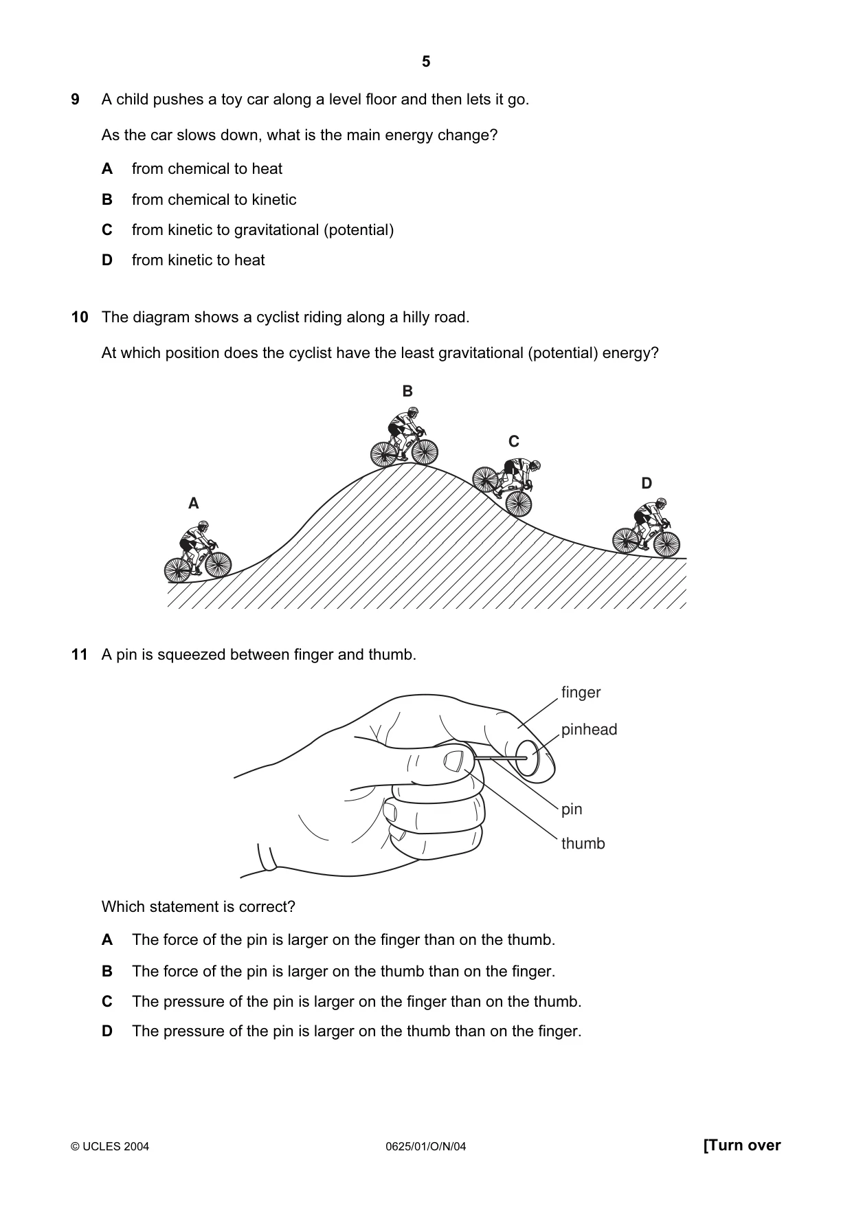 Cambridge IGCSE Physics 0625 2004 Oct/Nov Paper 1 · Variant 1 question paper, page 5 of 16