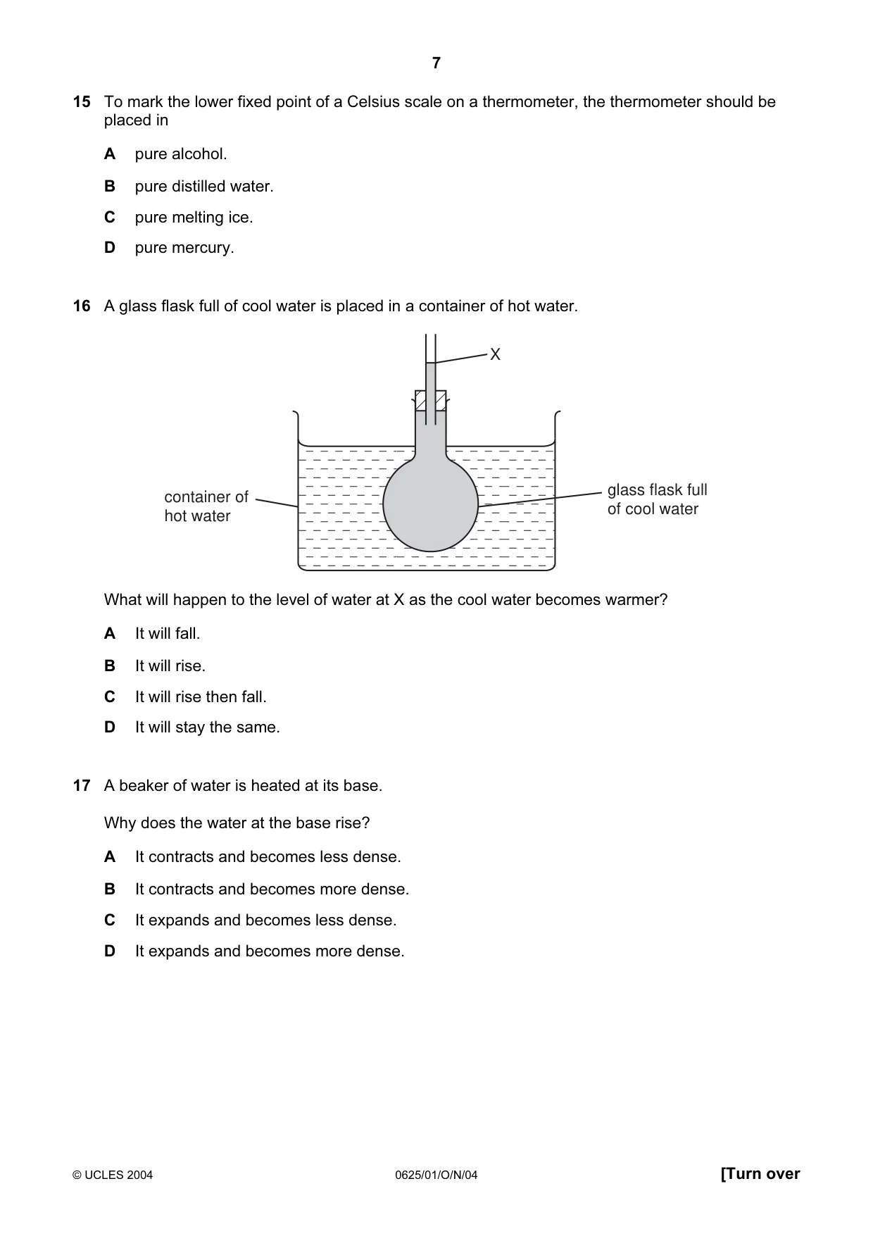Cambridge IGCSE Physics 0625 2004 Oct/Nov Paper 1 · Variant 1 question paper, page 7 of 16