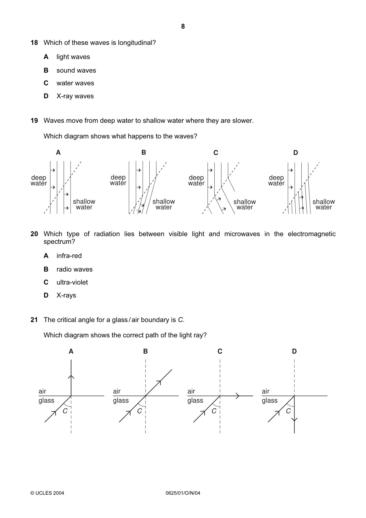 Cambridge IGCSE Physics 0625 2004 Oct/Nov Paper 1 · Variant 1 question paper, page 8 of 16