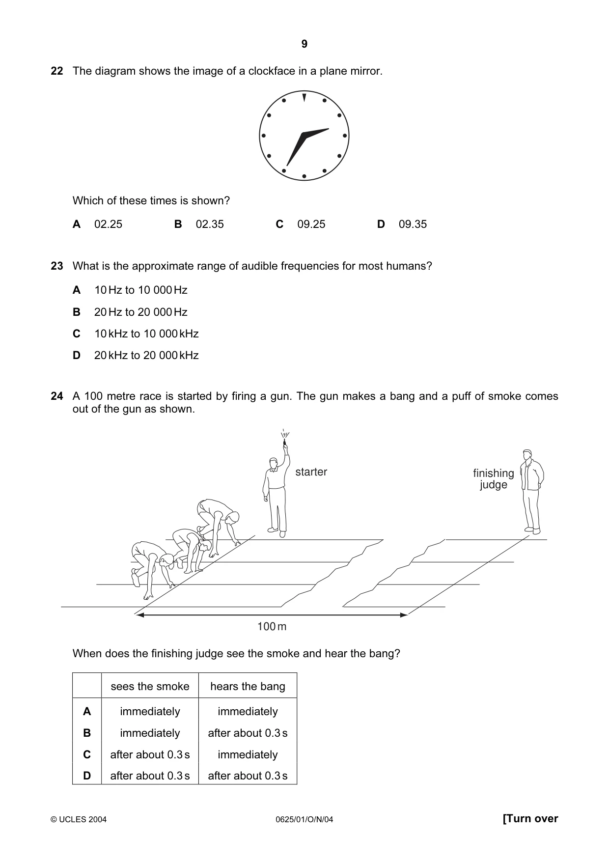 Cambridge IGCSE Physics 0625 2004 Oct/Nov Paper 1 · Variant 1 question paper, page 9 of 16
