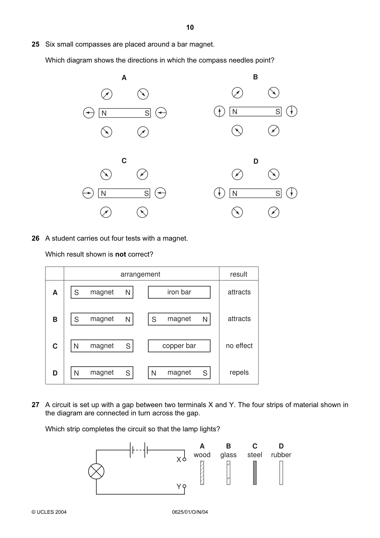 Cambridge IGCSE Physics 0625 2004 Oct/Nov Paper 1 · Variant 1 question paper, page 10 of 16