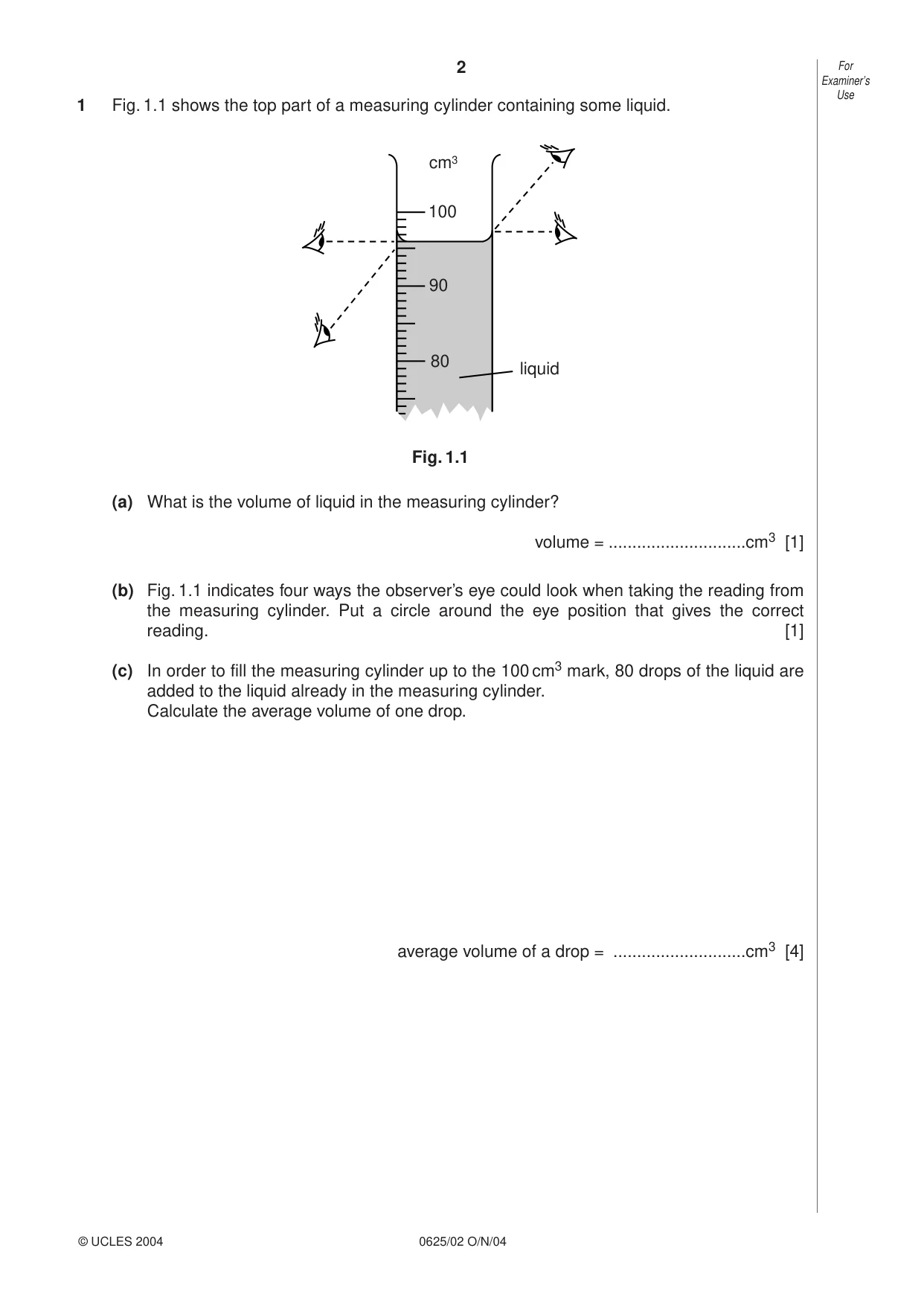 Cambridge IGCSE Physics 0625 2004 Oct/Nov Paper 2 · Variant 1 question paper, page 2 of 16