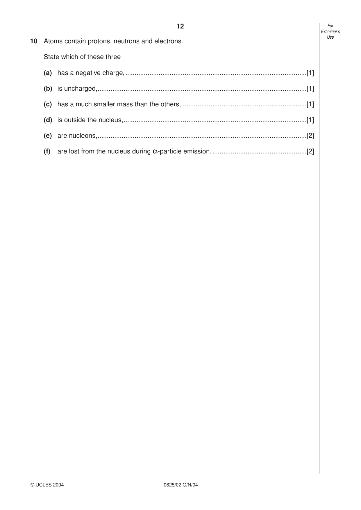 Cambridge IGCSE Physics 0625 2004 Oct/Nov Paper 2 · Variant 1 question paper, page 12 of 16