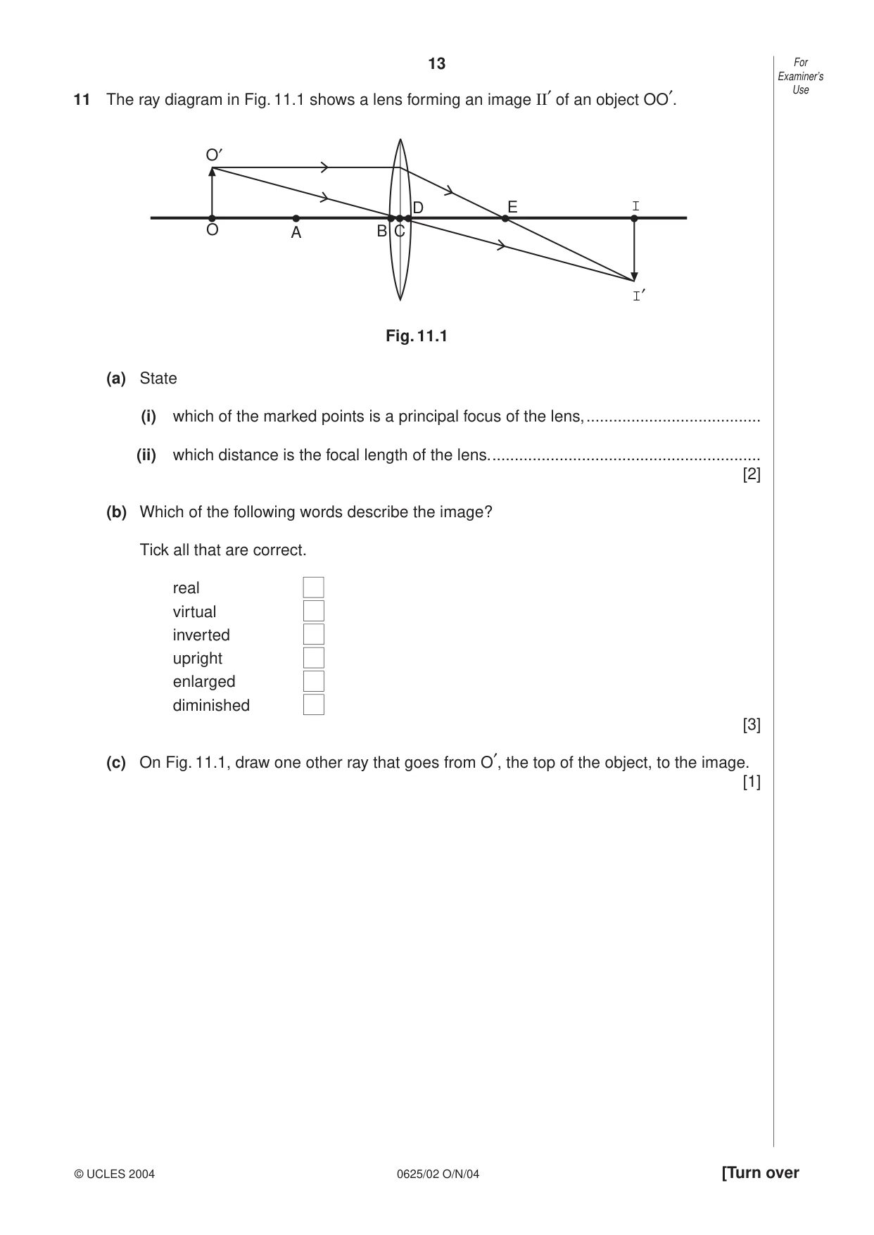 Cambridge IGCSE Physics 0625 2004 Oct/Nov Paper 2 · Variant 1 question paper, page 13 of 16