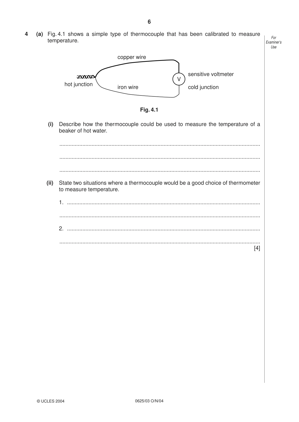 Cambridge IGCSE Physics 0625 2004 Oct/Nov Paper 3 · Variant 1 question paper, page 6 of 16