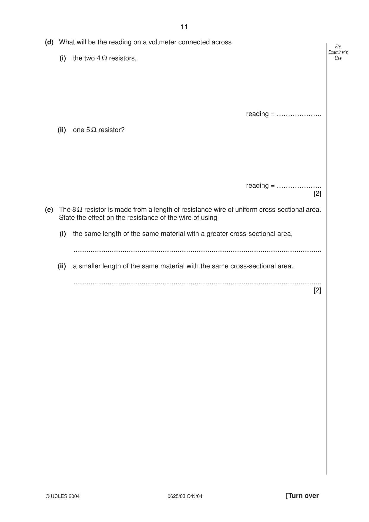 Cambridge IGCSE Physics 0625 2004 Oct/Nov Paper 3 · Variant 1 question paper, page 11 of 16