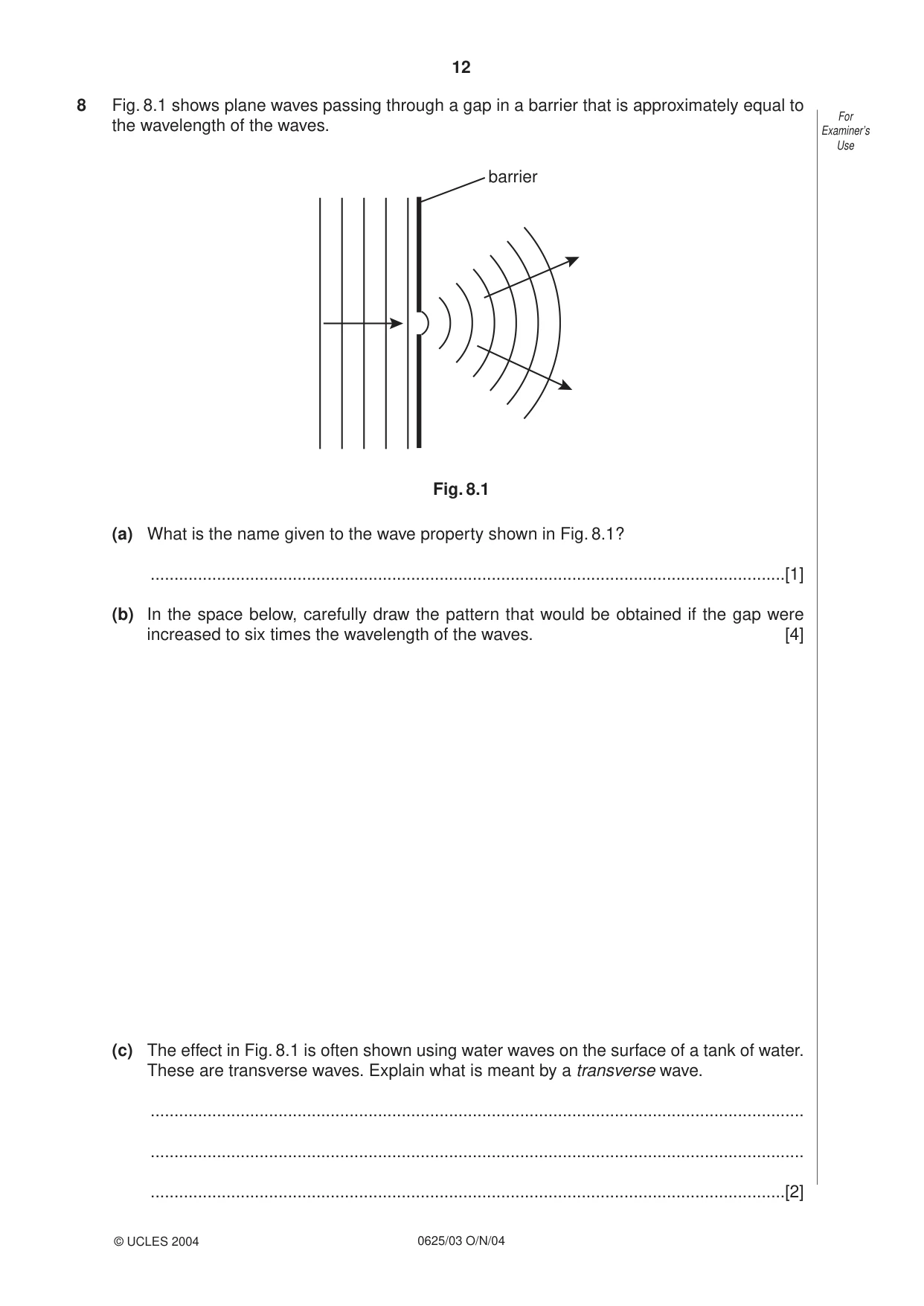 Cambridge IGCSE Physics 0625 2004 Oct/Nov Paper 3 · Variant 1 question paper, page 12 of 16