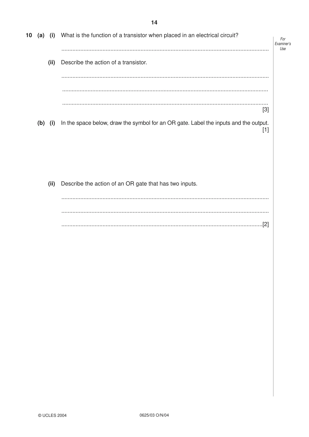 Cambridge IGCSE Physics 0625 2004 Oct/Nov Paper 3 · Variant 1 question paper, page 14 of 16