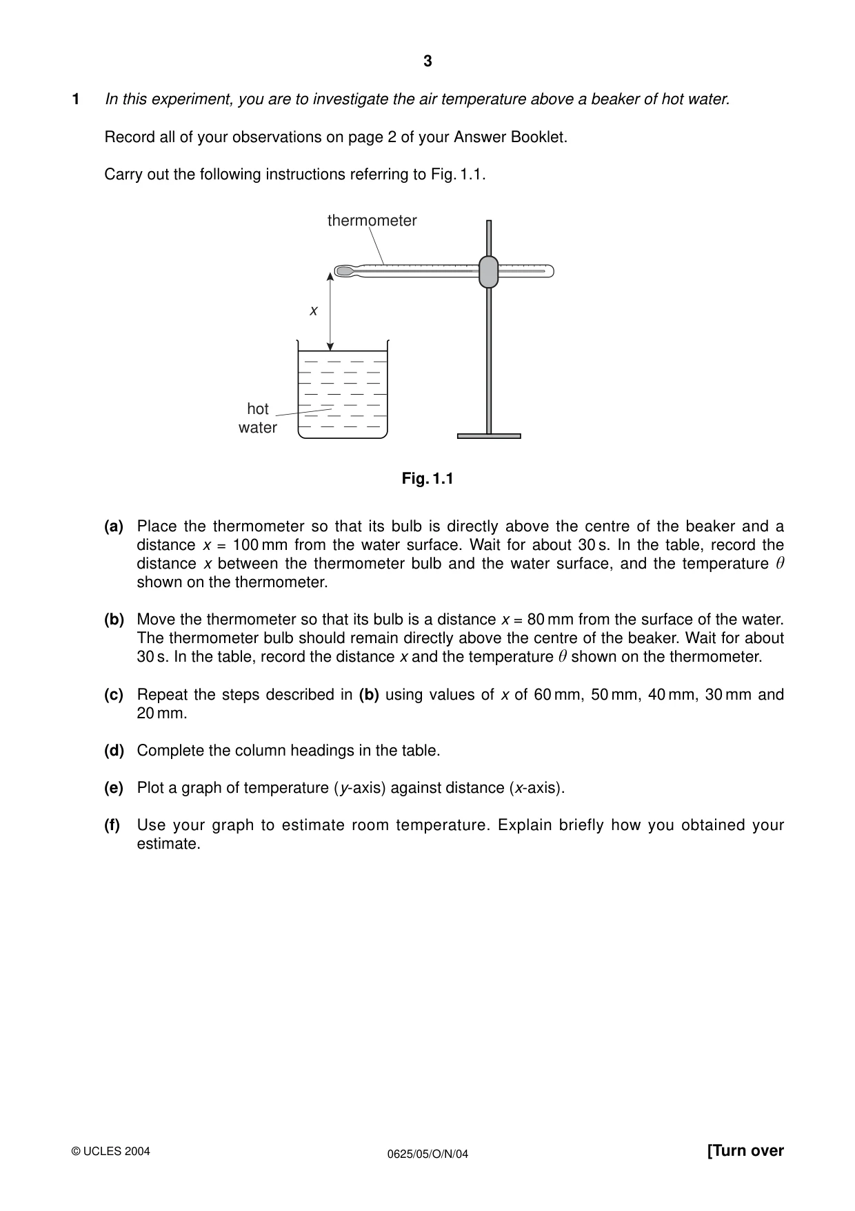 Cambridge IGCSE Physics 0625 2004 Oct/Nov Paper 5 · Variant 1 question paper, page 3 of 8