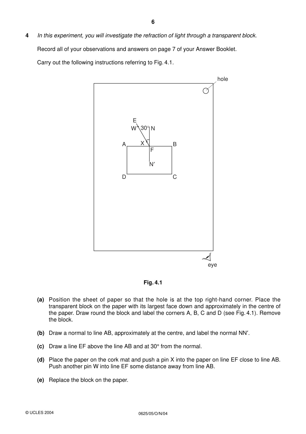 Cambridge IGCSE Physics 0625 2004 Oct/Nov Paper 5 · Variant 1 question paper, page 6 of 8