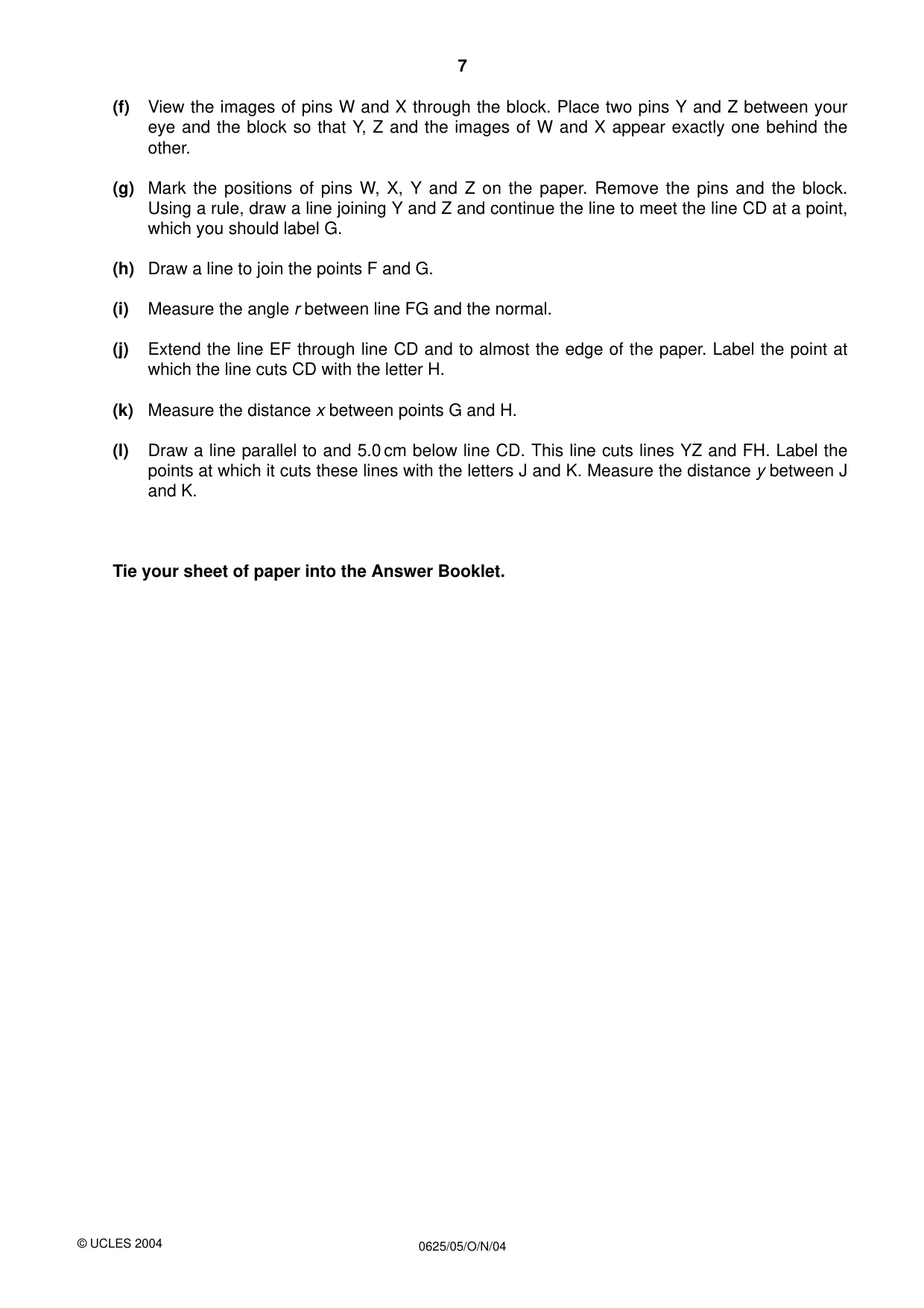 Cambridge IGCSE Physics 0625 2004 Oct/Nov Paper 5 · Variant 1 question paper, page 7 of 8