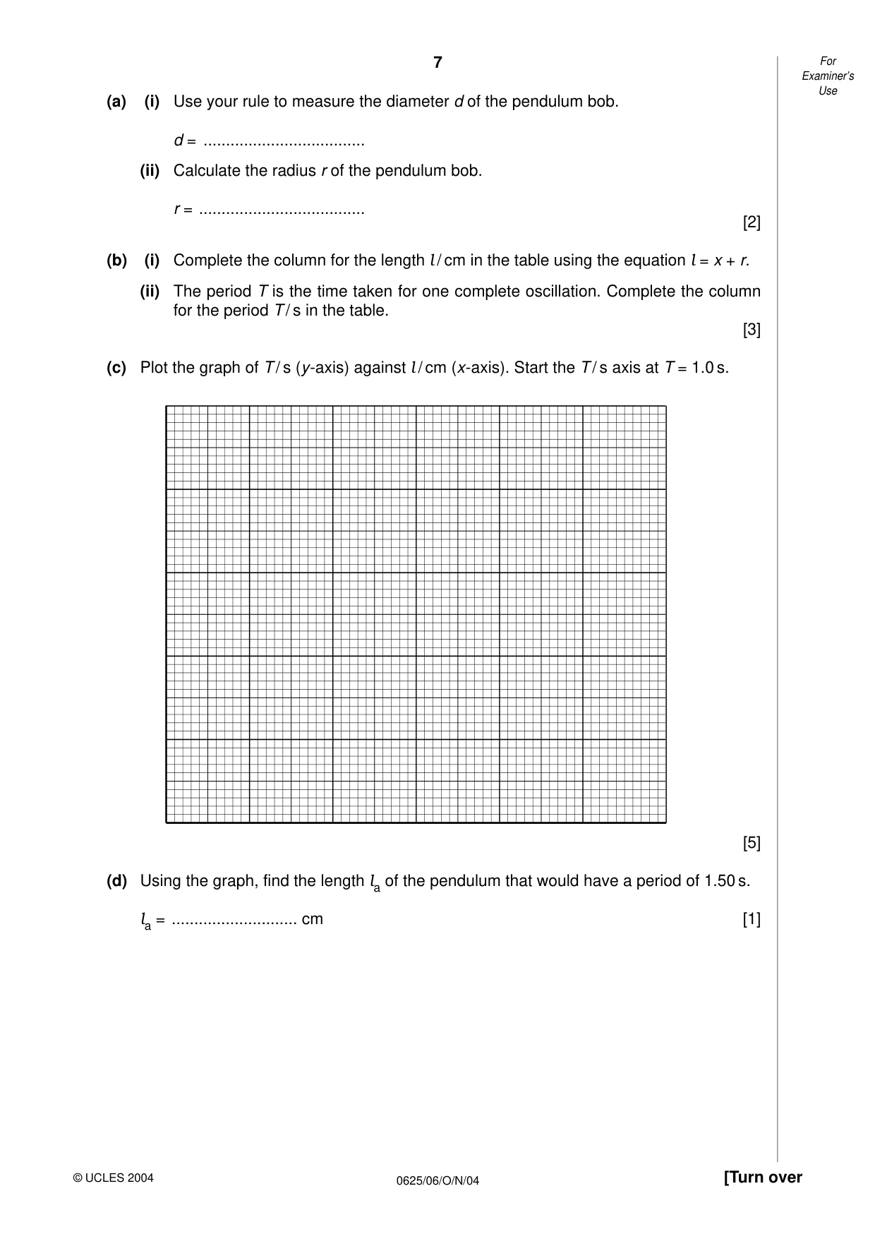 Cambridge IGCSE Physics 0625 2004 Oct/Nov Paper 6 · Variant 1 question paper, page 7 of 12