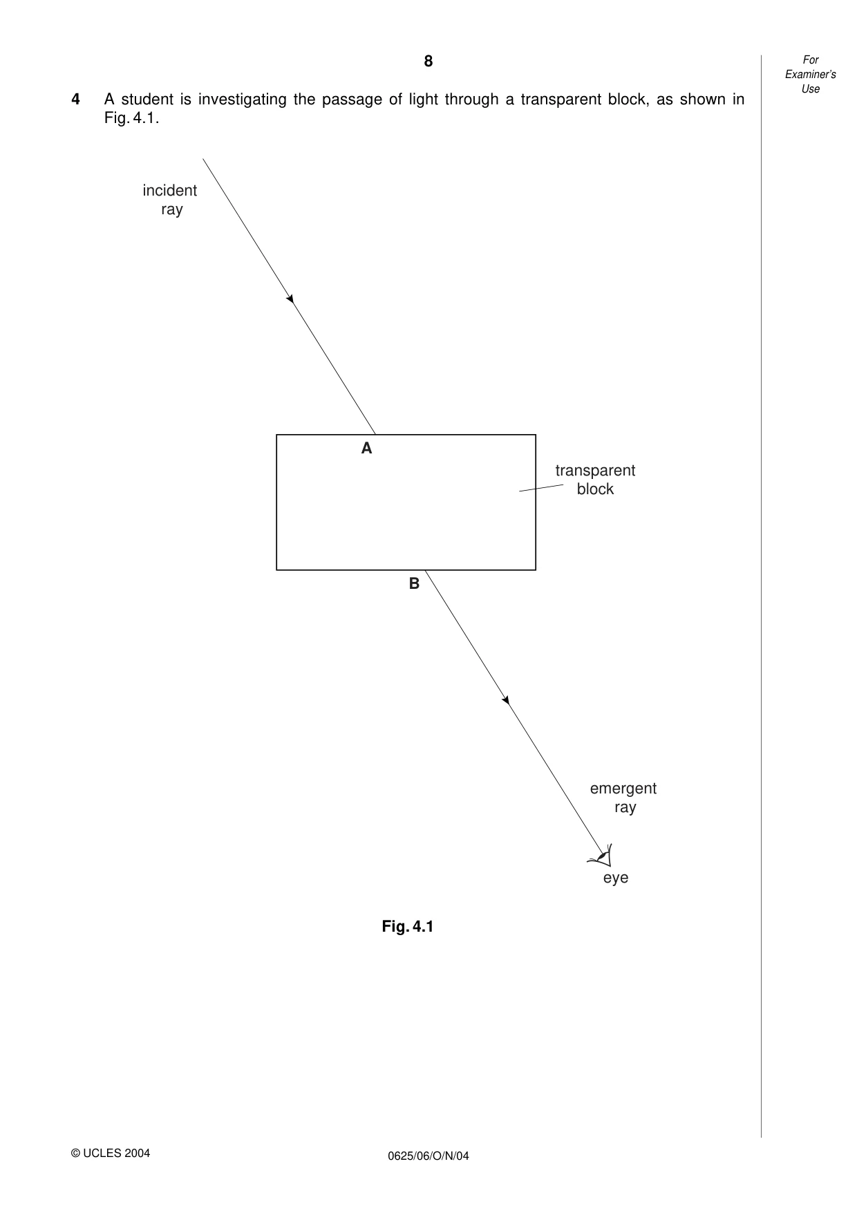 Cambridge IGCSE Physics 0625 2004 Oct/Nov Paper 6 · Variant 1 question paper, page 8 of 12
