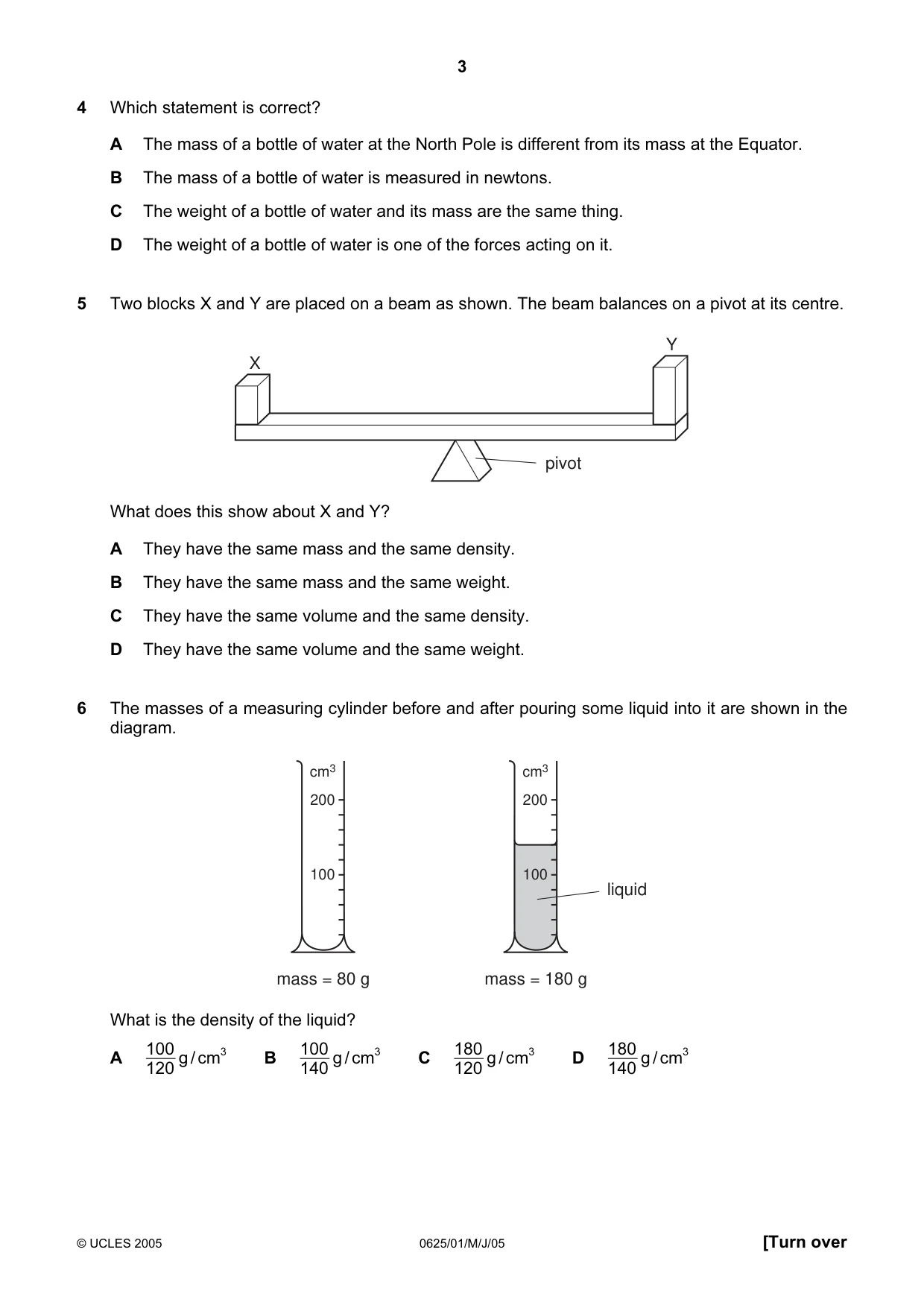 Cambridge IGCSE Physics 0625 2005 May/June Paper 1 · Variant 1 question paper, page 3 of 20