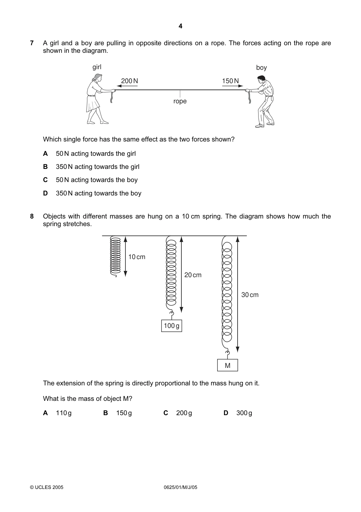 Cambridge IGCSE Physics 0625 2005 May/June Paper 1 · Variant 1 question paper, page 4 of 20