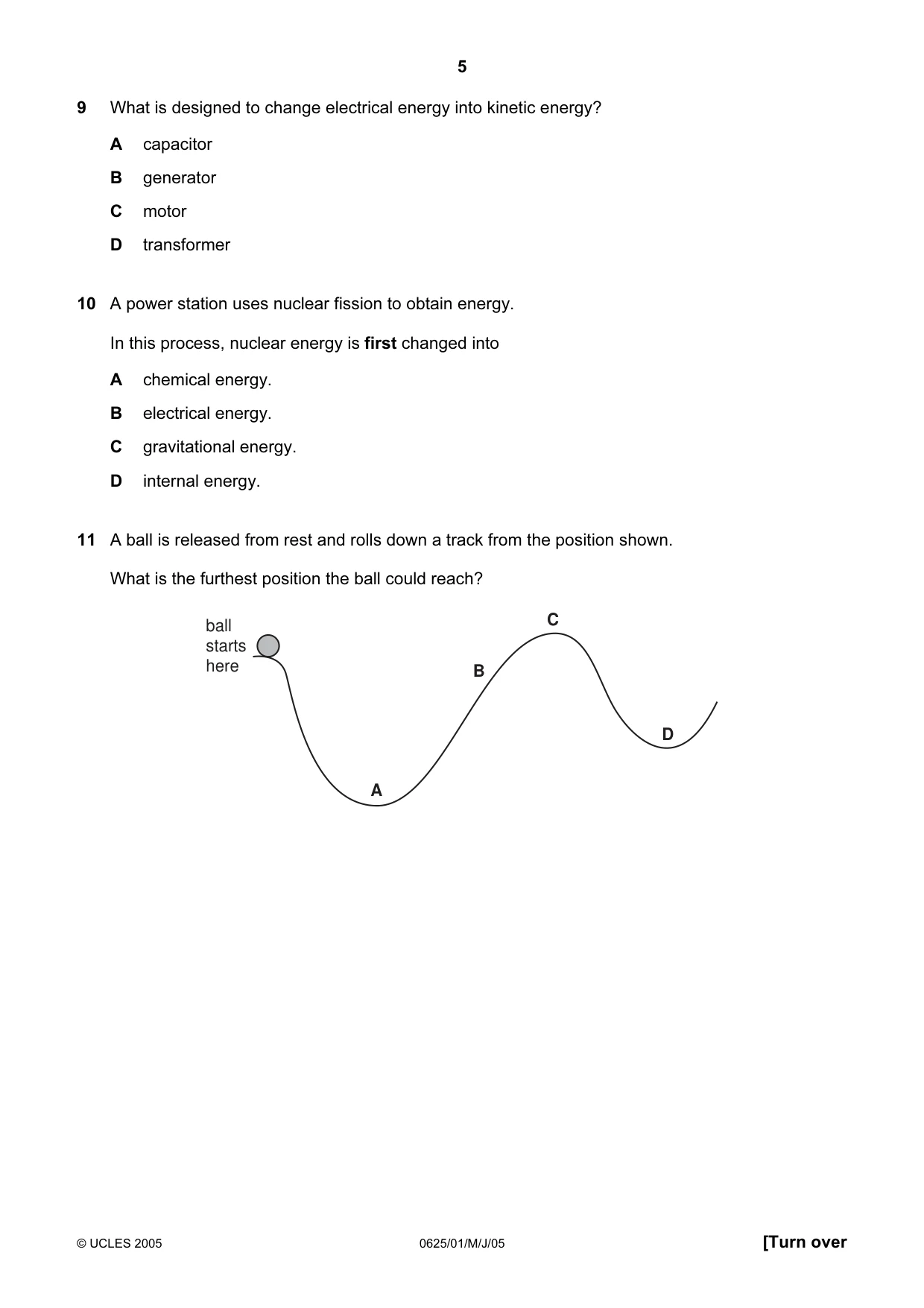 Cambridge IGCSE Physics 0625 2005 May/June Paper 1 · Variant 1 question paper, page 5 of 20