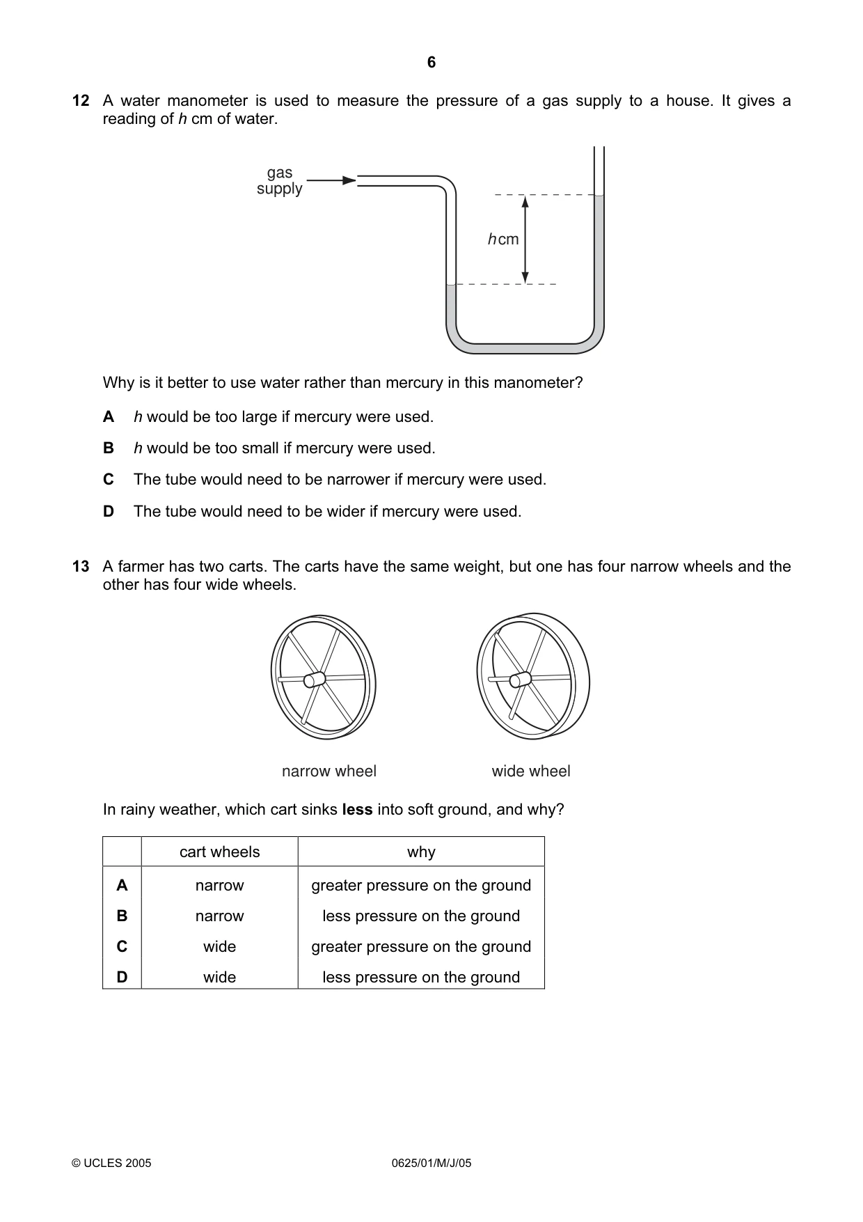 Cambridge IGCSE Physics 0625 2005 May/June Paper 1 · Variant 1 question paper, page 6 of 20