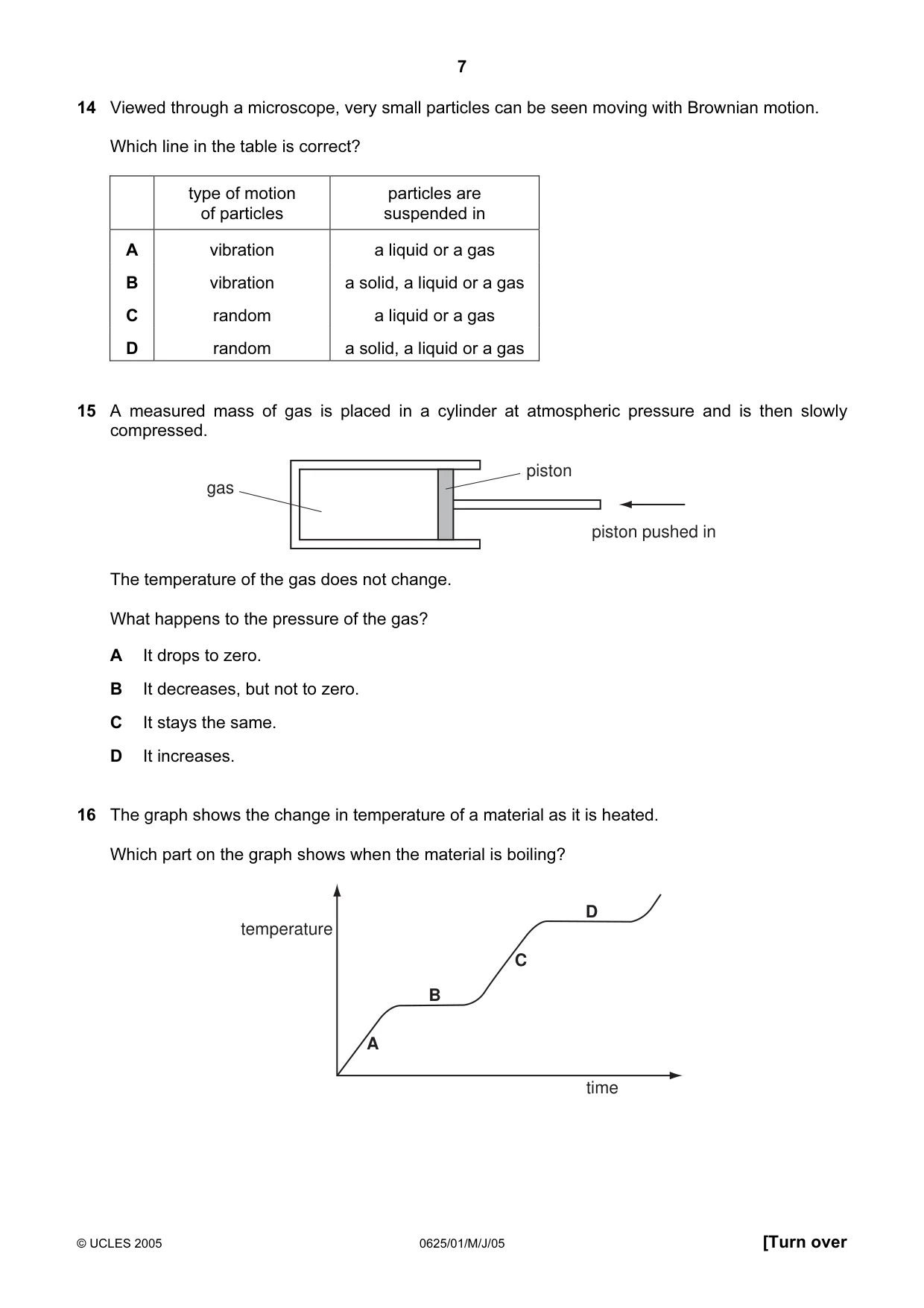 Cambridge IGCSE Physics 0625 2005 May/June Paper 1 · Variant 1 question paper, page 7 of 20
