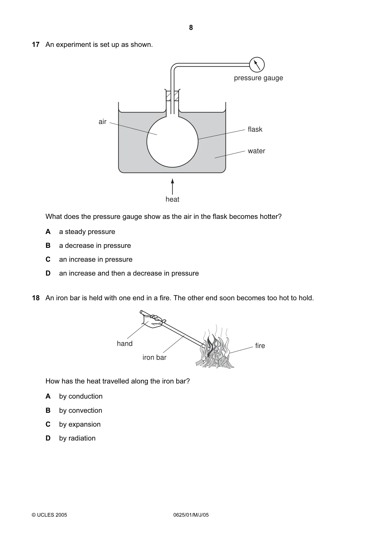 Cambridge IGCSE Physics 0625 2005 May/June Paper 1 · Variant 1 question paper, page 8 of 20