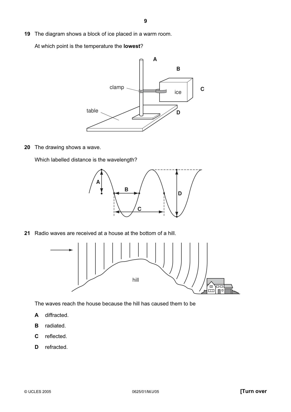 Cambridge IGCSE Physics 0625 2005 May/June Paper 1 · Variant 1 question paper, page 9 of 20