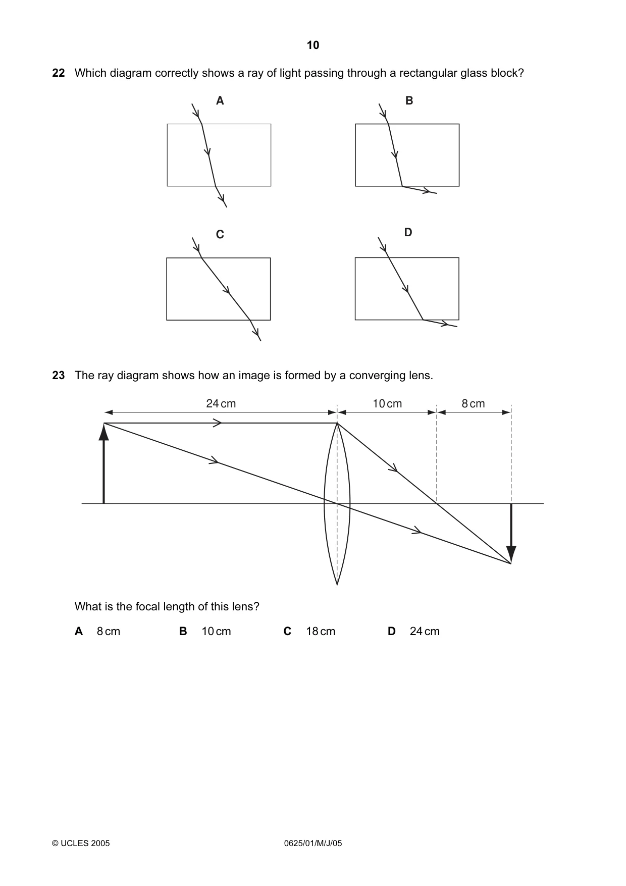Cambridge IGCSE Physics 0625 2005 May/June Paper 1 · Variant 1 question paper, page 10 of 20
