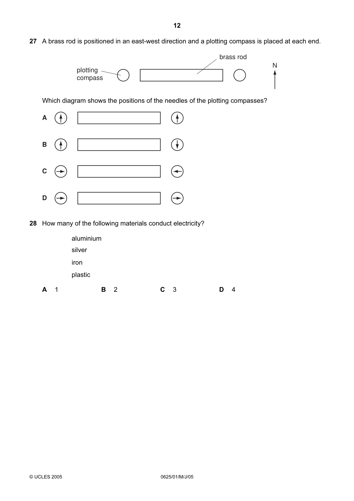 Cambridge IGCSE Physics 0625 2005 May/June Paper 1 · Variant 1 question paper, page 12 of 20