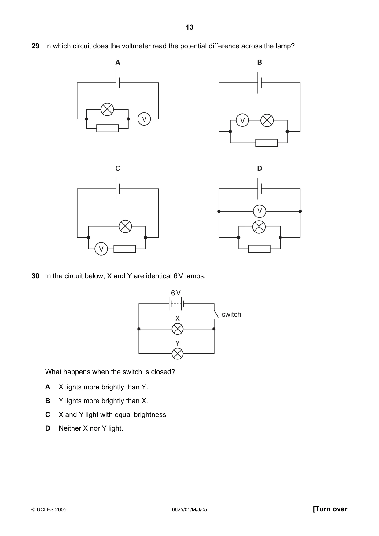 Cambridge IGCSE Physics 0625 2005 May/June Paper 1 · Variant 1 question paper, page 13 of 20