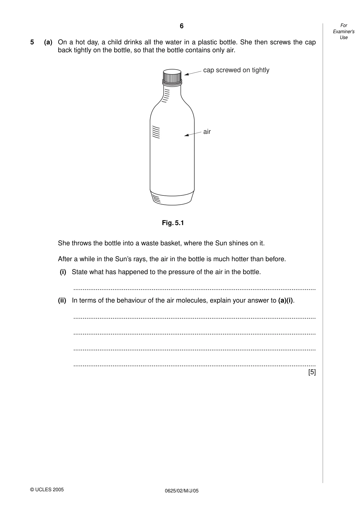 Cambridge IGCSE Physics 0625 2005 May/June Paper 2 · Variant 1 question paper, page 6 of 16