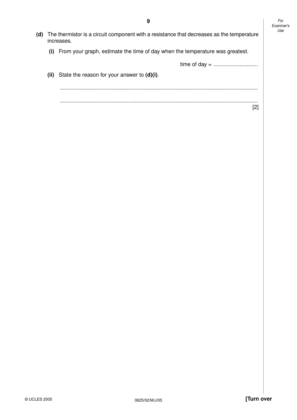 Cambridge IGCSE Physics 0625 2005 May/June Paper 2 · Variant 1 question paper, page 9 of 16