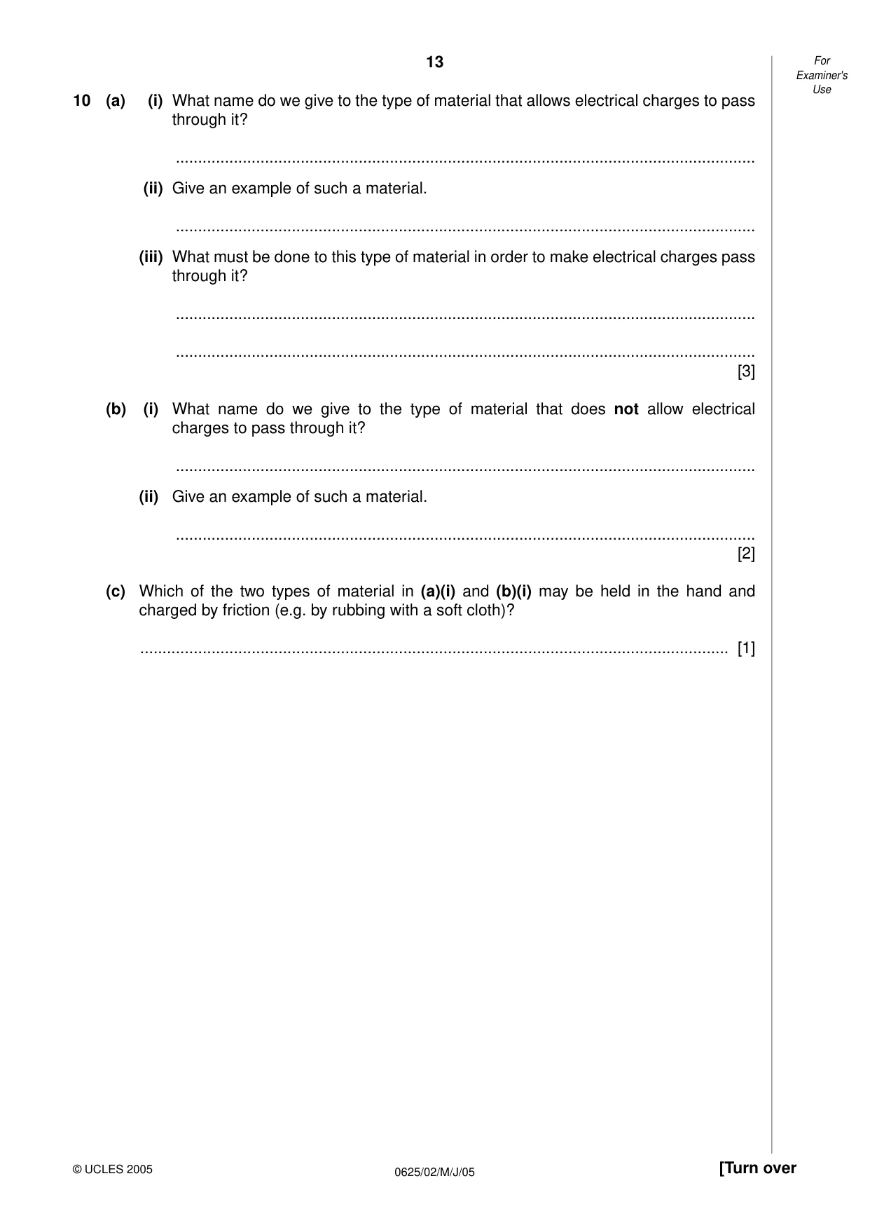 Cambridge IGCSE Physics 0625 2005 May/June Paper 2 · Variant 1 question paper, page 13 of 16