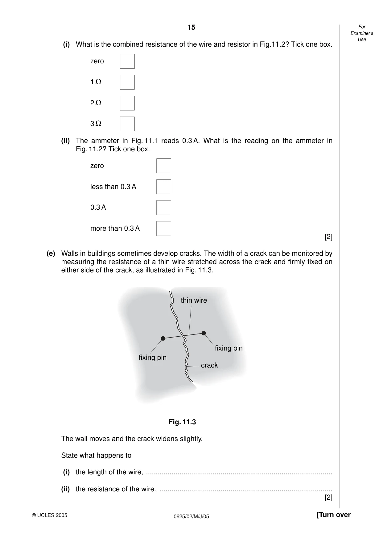 Cambridge IGCSE Physics 0625 2005 May/June Paper 2 · Variant 1 question paper, page 15 of 16