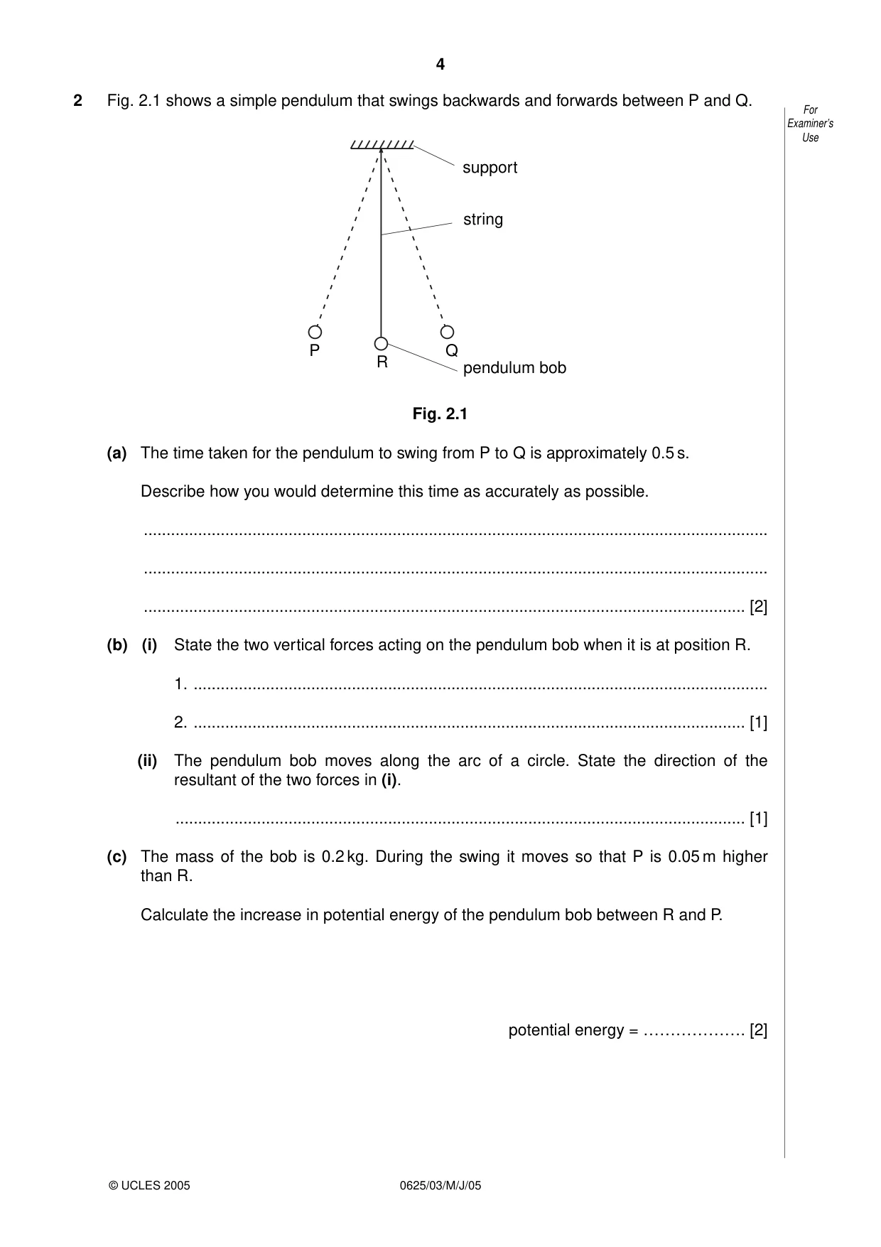 Cambridge IGCSE Physics 0625 2005 May/June Paper 3 · Variant 1 question paper, page 4 of 16