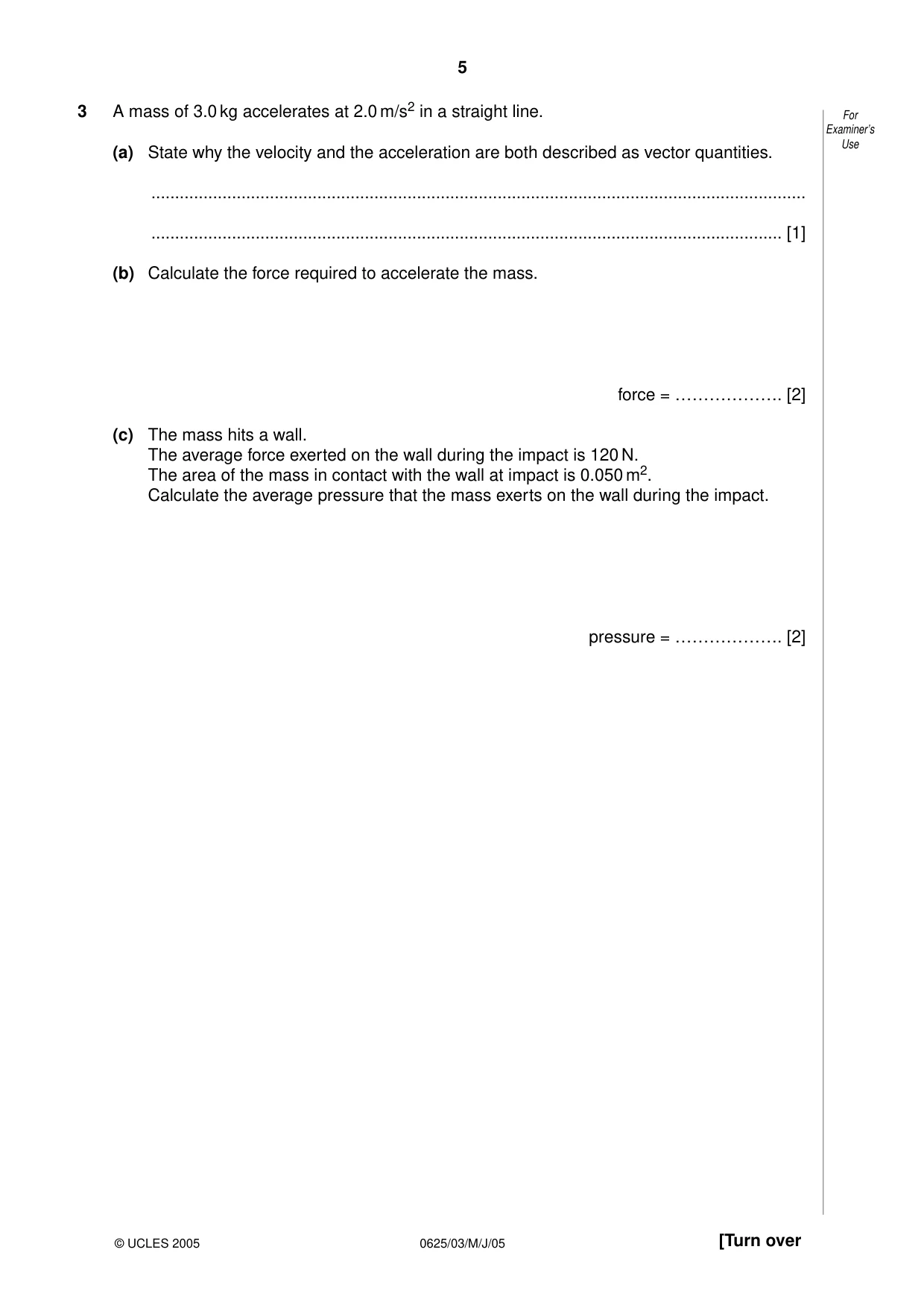 Cambridge IGCSE Physics 0625 2005 May/June Paper 3 · Variant 1 question paper, page 5 of 16