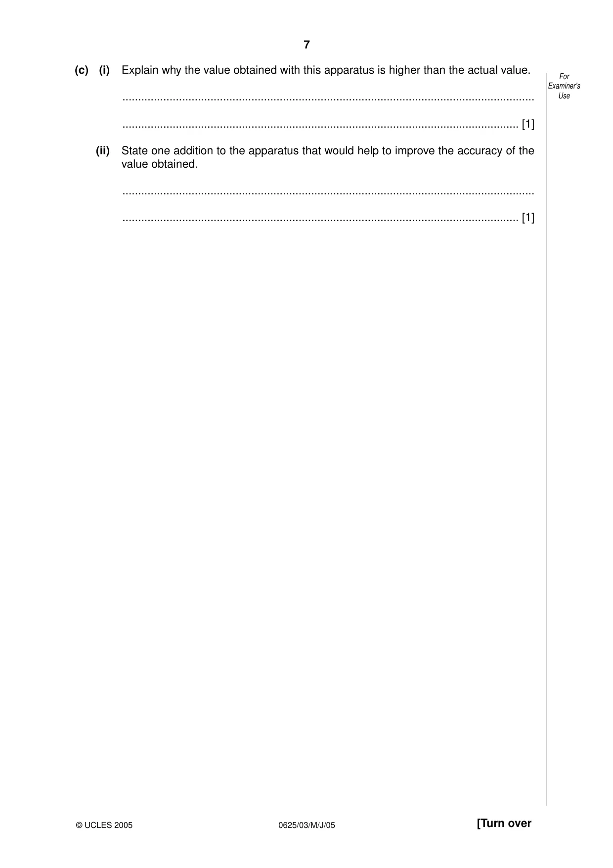 Cambridge IGCSE Physics 0625 2005 May/June Paper 3 · Variant 1 question paper, page 7 of 16