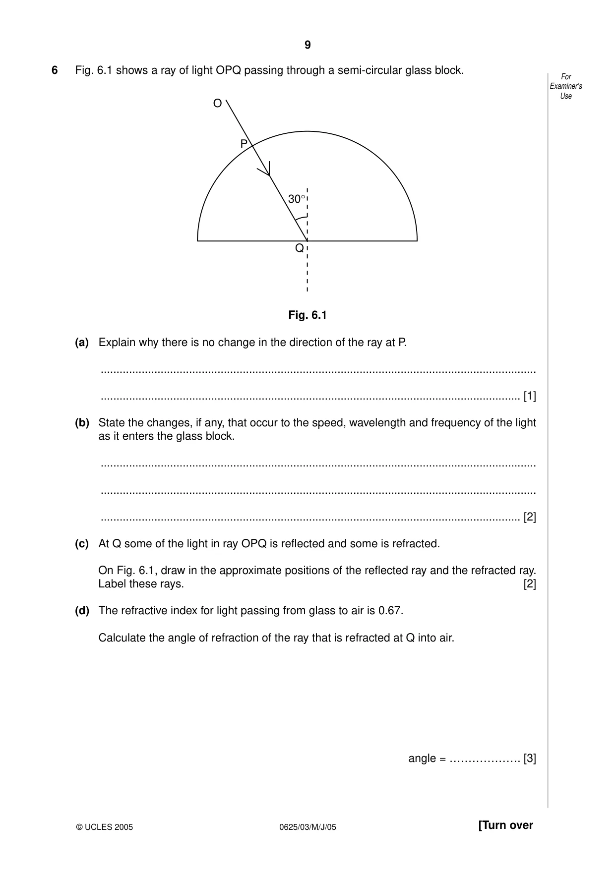 Cambridge IGCSE Physics 0625 2005 May/June Paper 3 · Variant 1 question paper, page 9 of 16