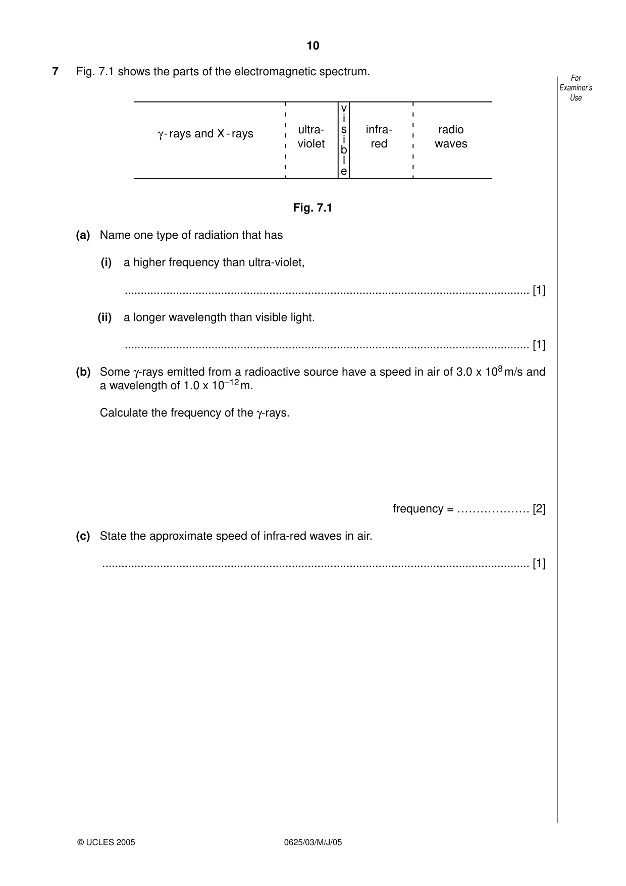 Cambridge IGCSE Physics 0625 2005 May/June Paper 3 · Variant 1 question paper, page 10 of 16