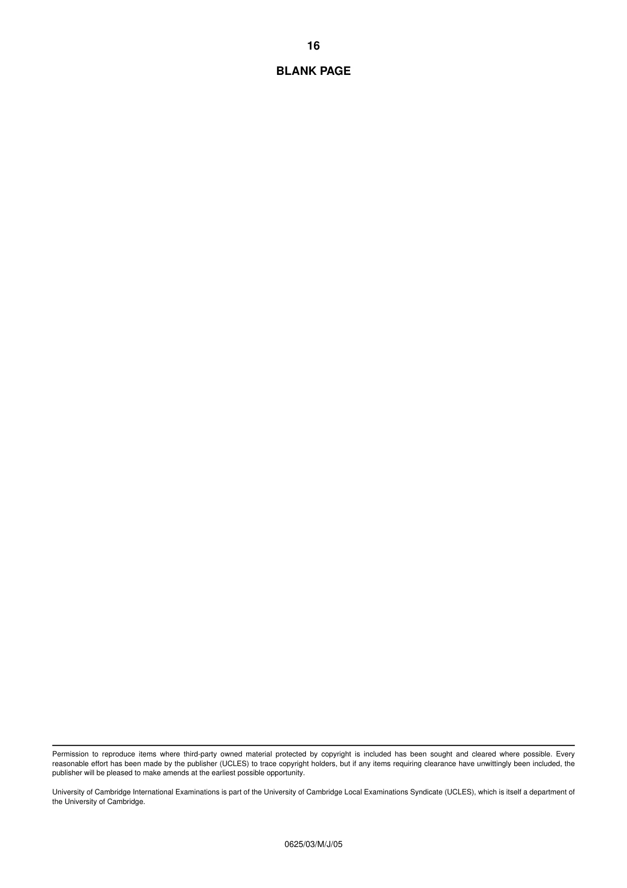 Cambridge IGCSE Physics 0625 2005 May/June Paper 3 · Variant 1 question paper, page 16 of 16