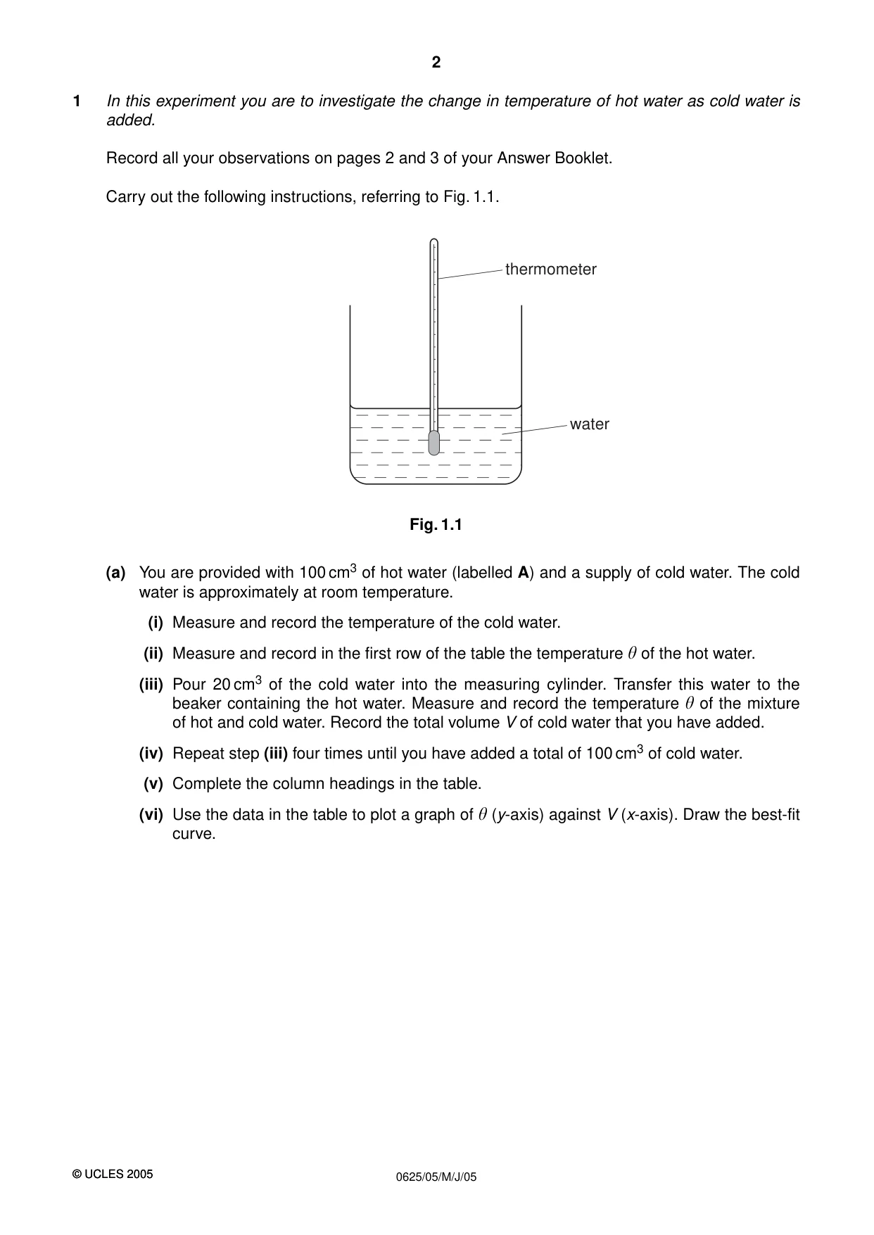 Cambridge IGCSE Physics 0625 2005 May/June Paper 5 · Variant 1 question paper, page 2 of 16
